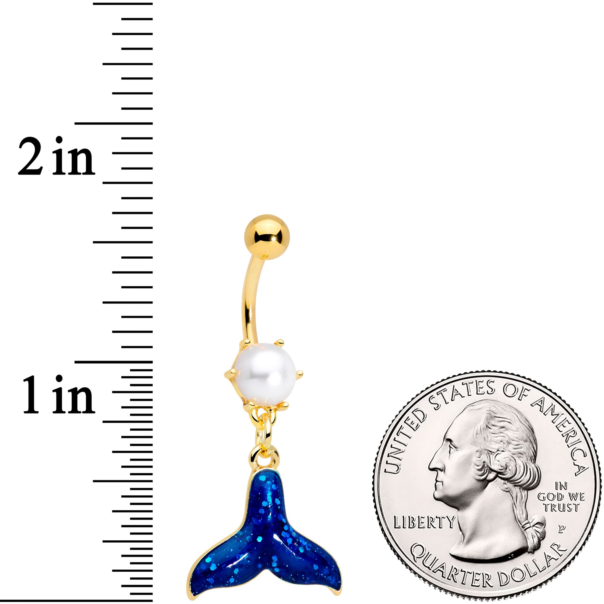 Gold Tone Iridescent Mermaid Tail Dangle Belly Ring