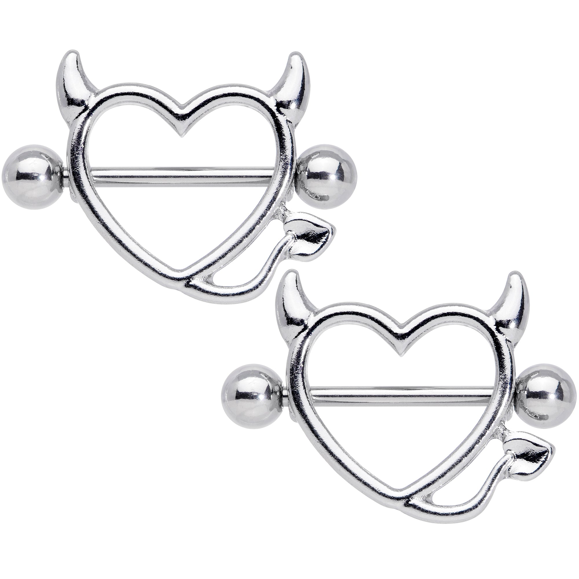 14 Gauge 5/8 Devil Heart Valentine Nipple Shield Set