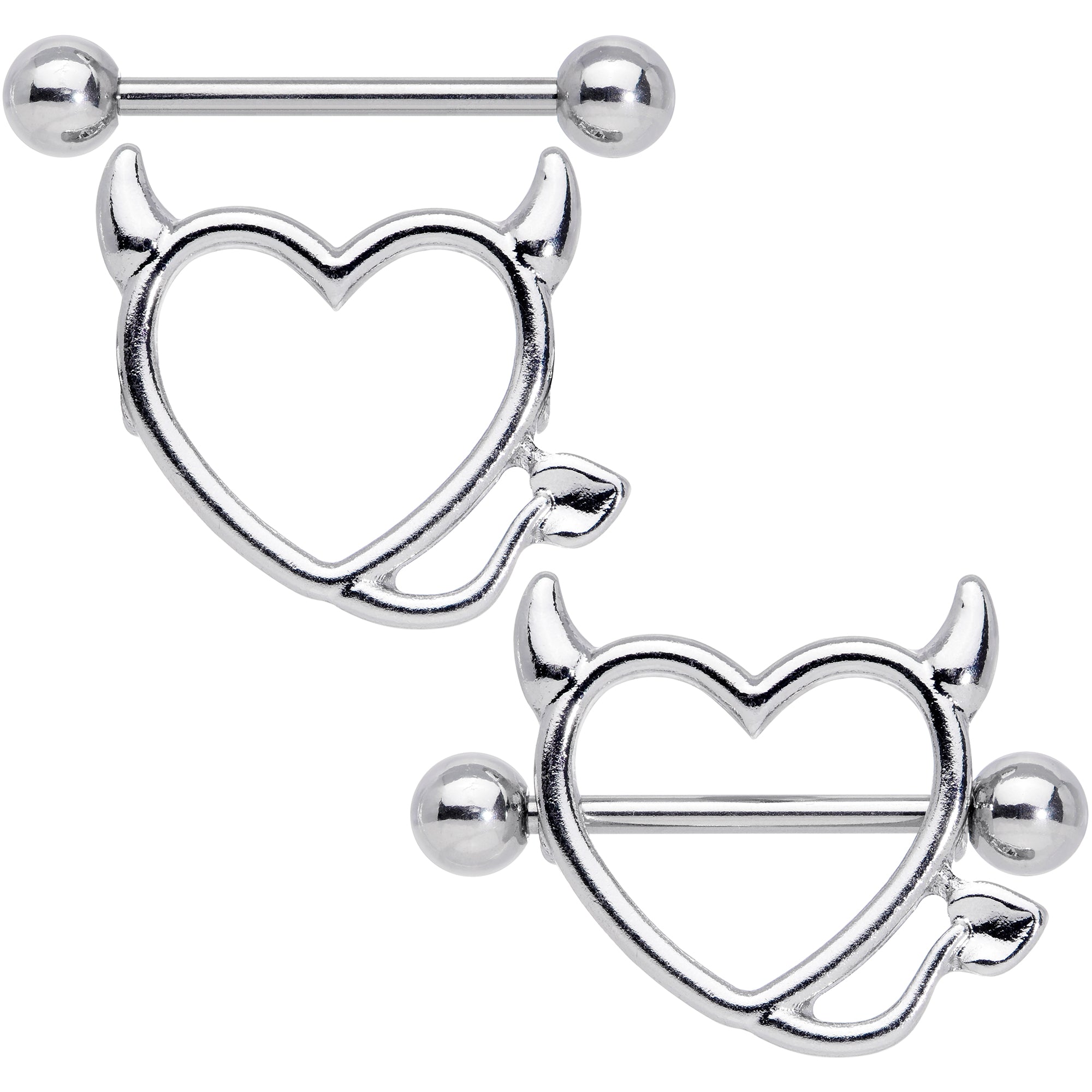 14 Gauge 5/8 Devil Heart Valentine Nipple Shield Set