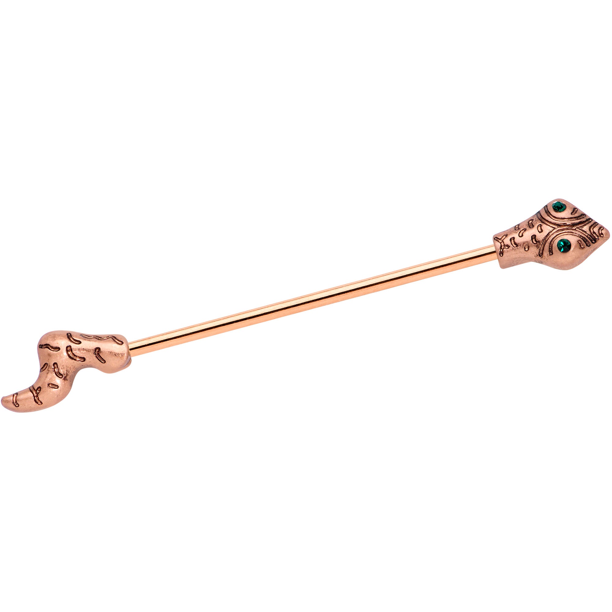 14 Gauge Green Gem Rose Gold Tone Tribal Serpent Industrial Barbell 38mm