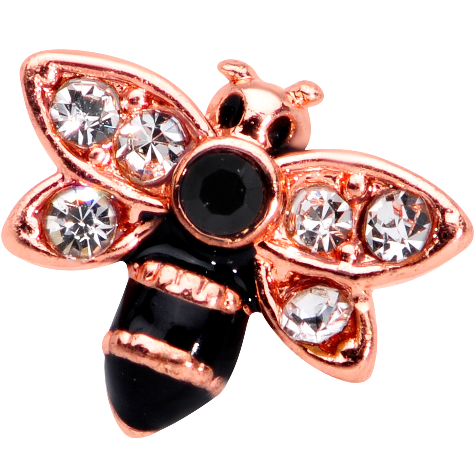 16 Gauge 1/4 Clear Black Gem Rose Gold Tone Bee Cartilage Tragus