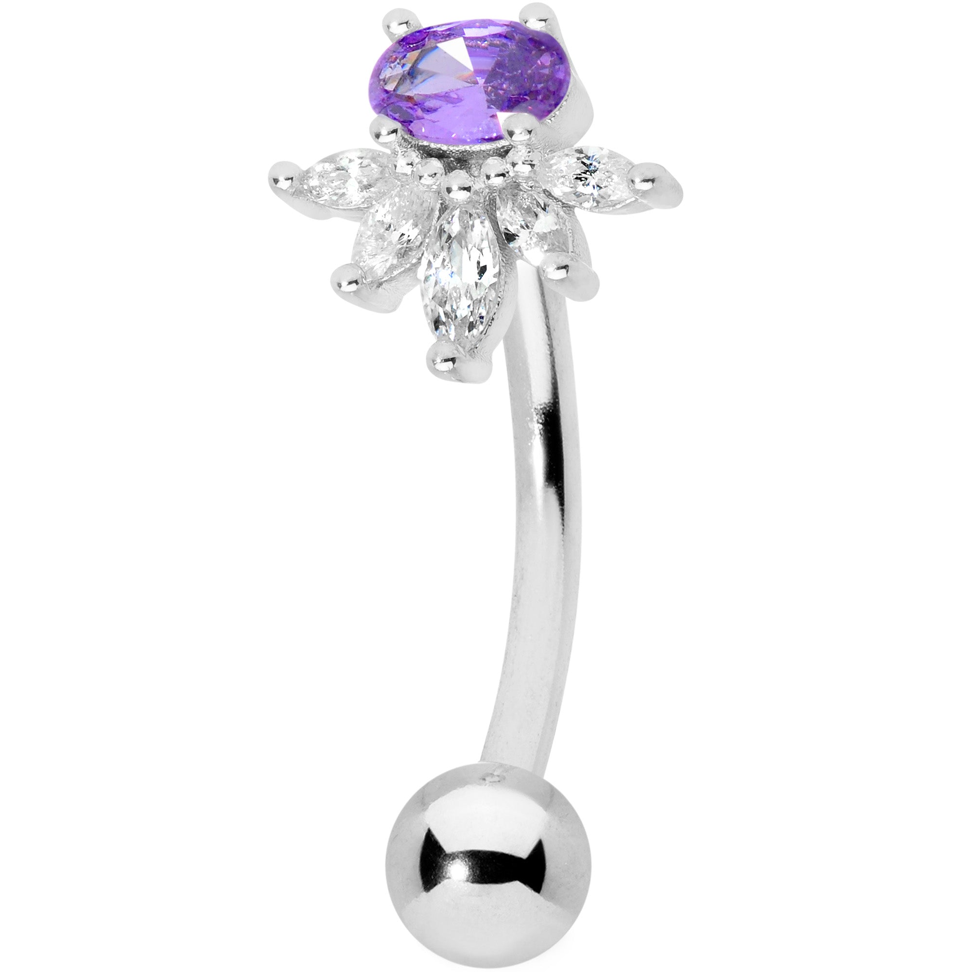 Clear Purple Gem Spray Belly Ring