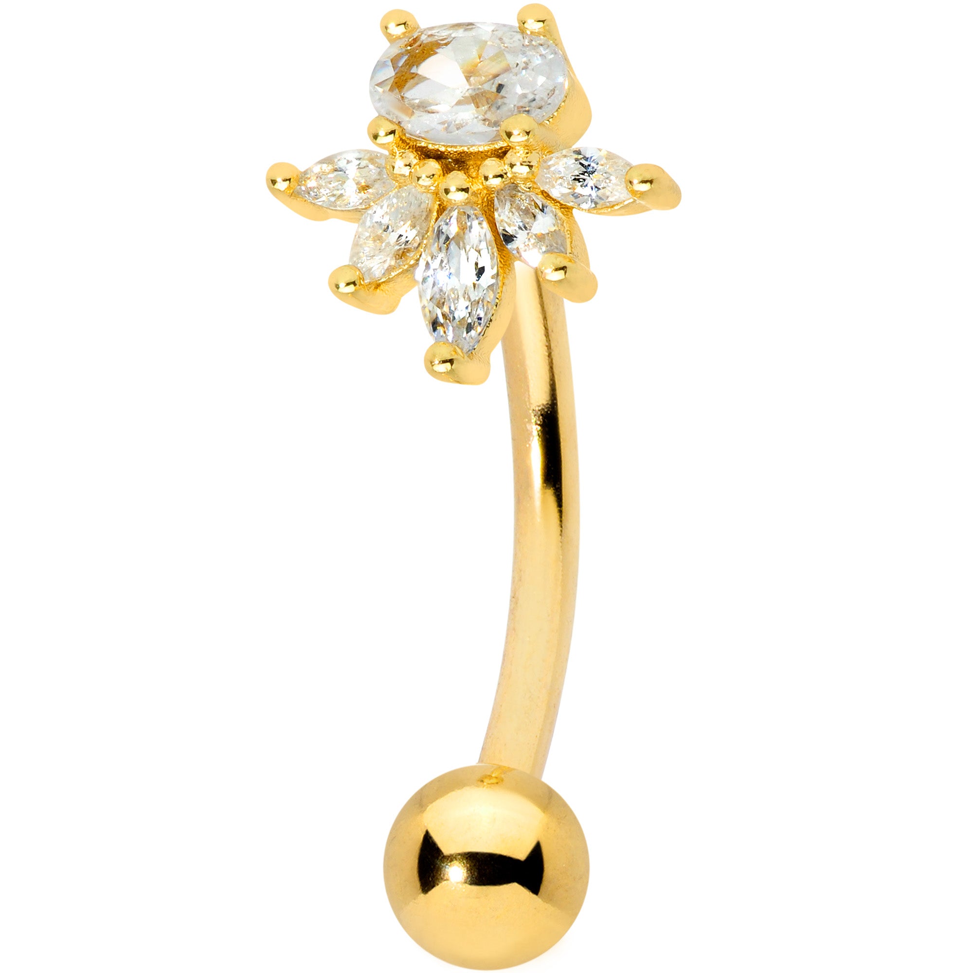 Clear Gem Gold Tone Spray Belly Ring