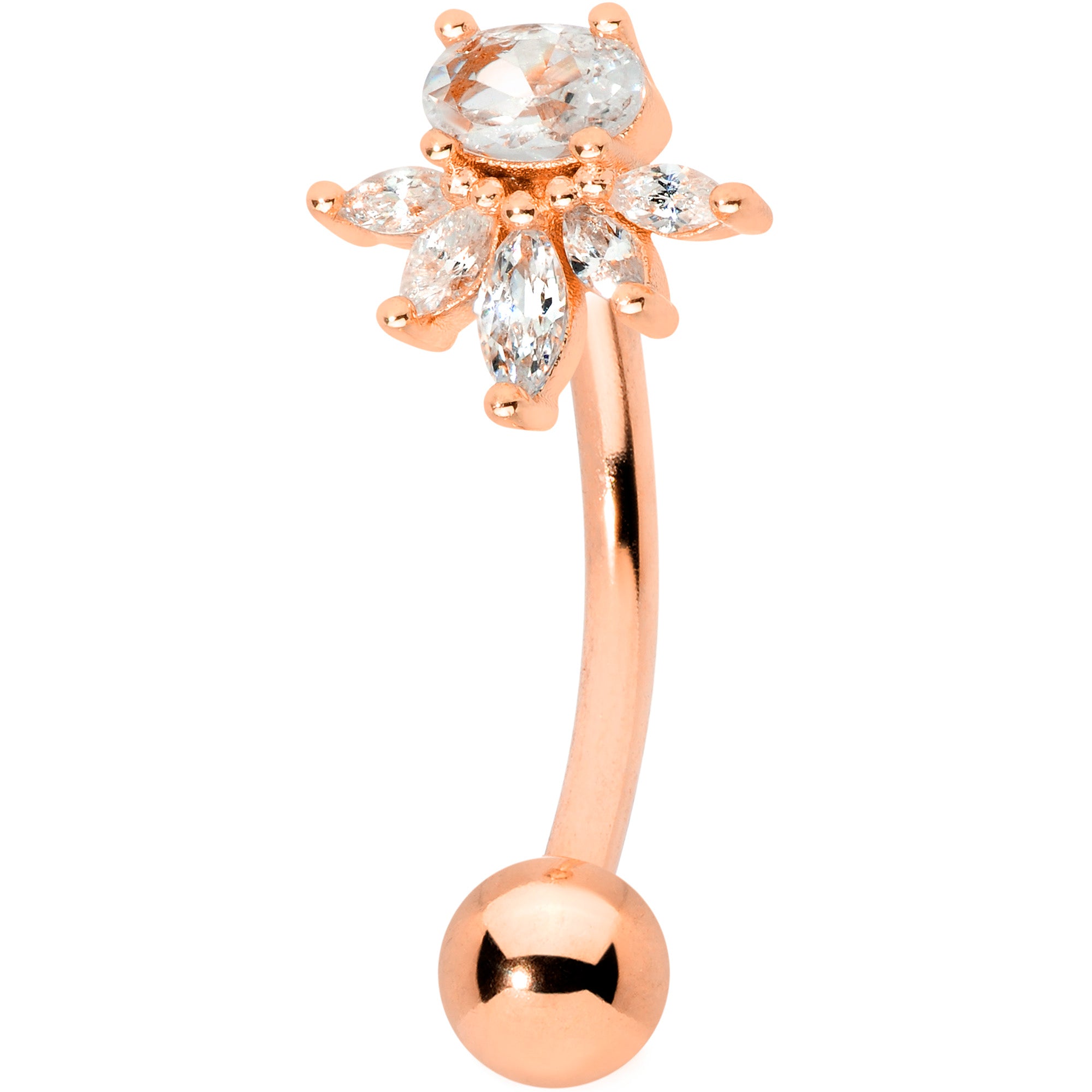 Clear Gem Rose Gold Tone Spray Belly Ring