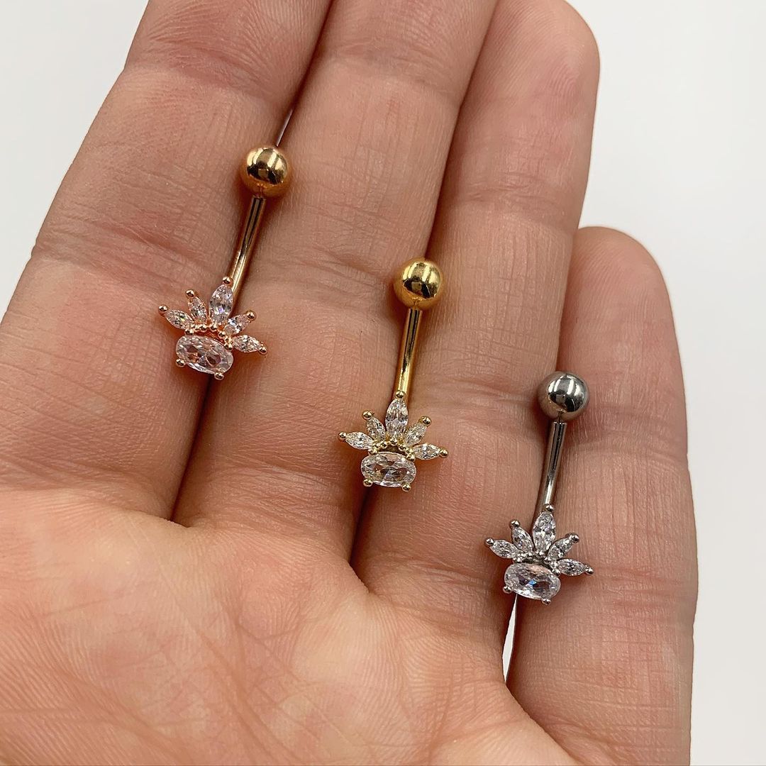 Clear Gem Rose Gold Tone Spray Belly Ring