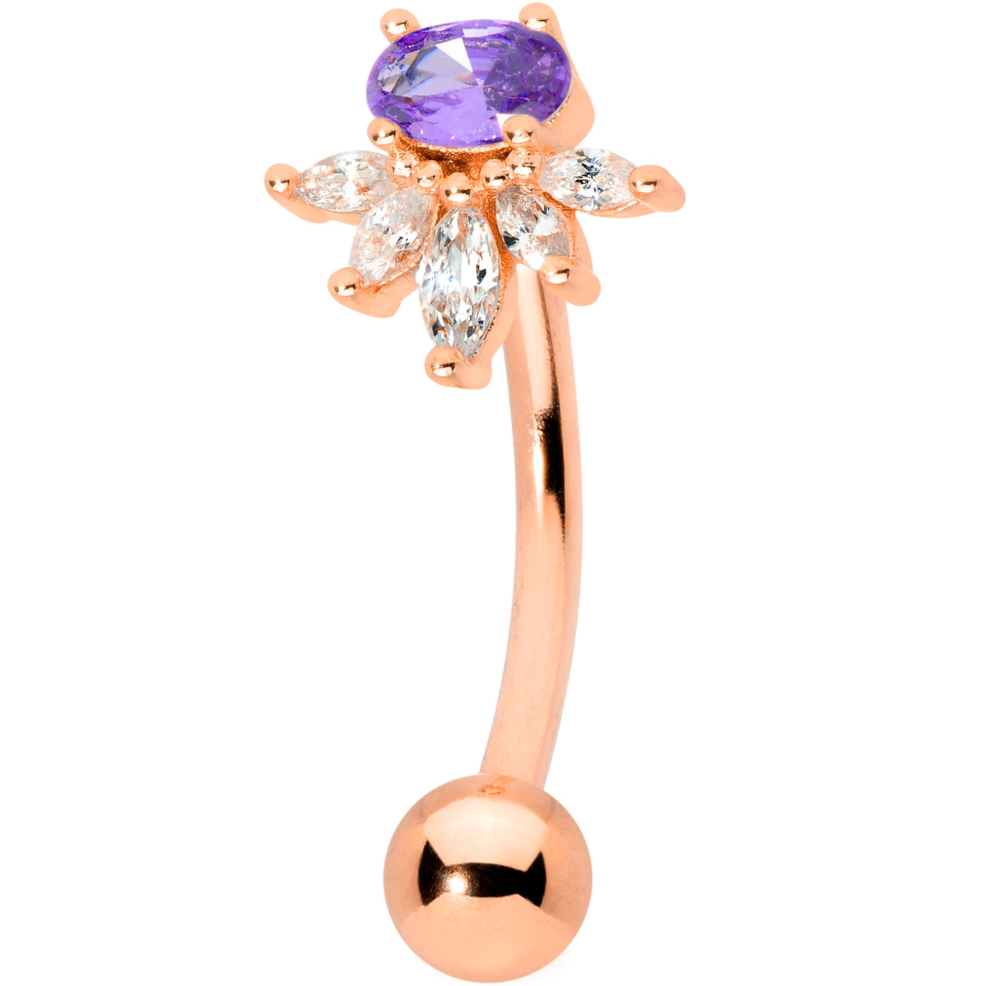 Clear Purple Gem Rose Gold Tone Spray Belly Ring