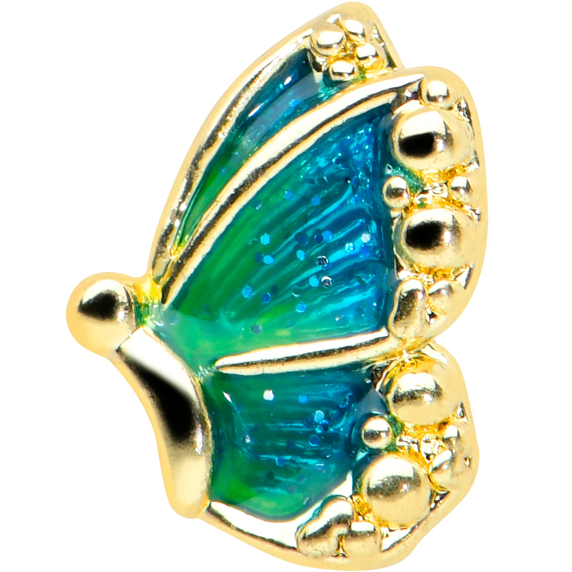 20 Gauge 1/4 Gold Tone Blues Butterfly Nose Bone