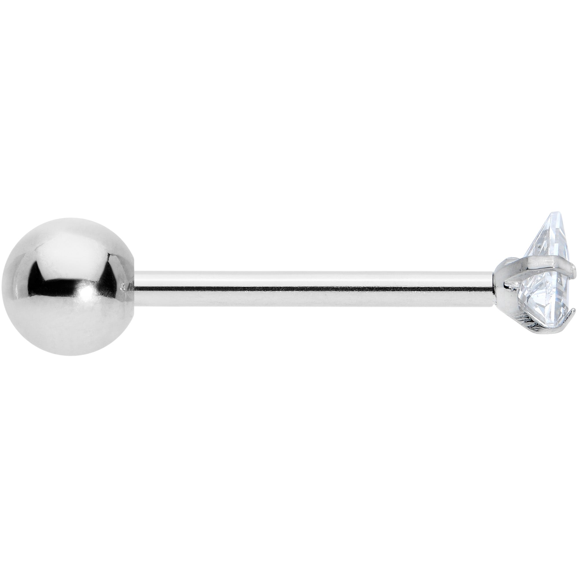 Clear CZ Gem Triangle Top Barbell Tongue Ring