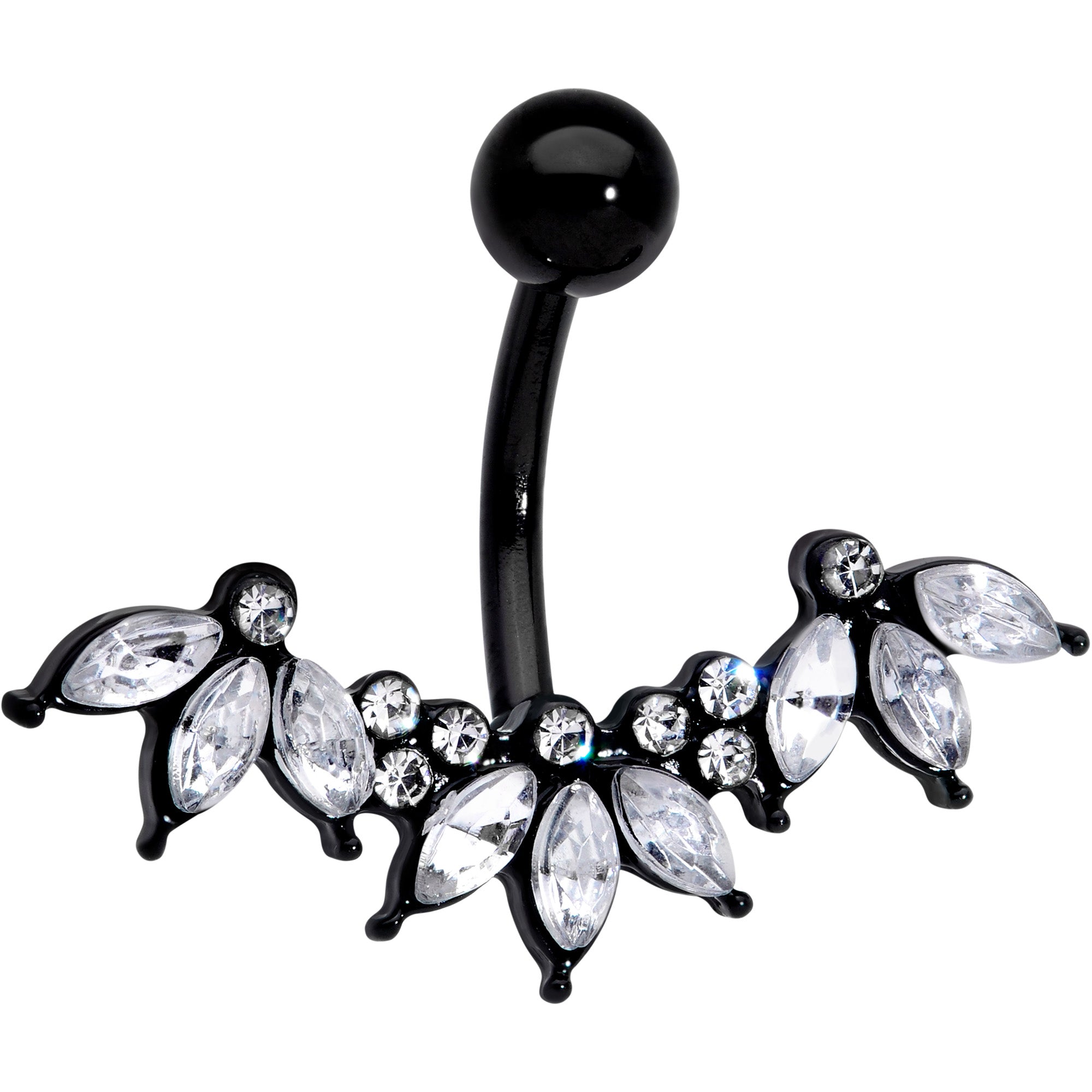 Clear Gem Black Clusters Belly Ring