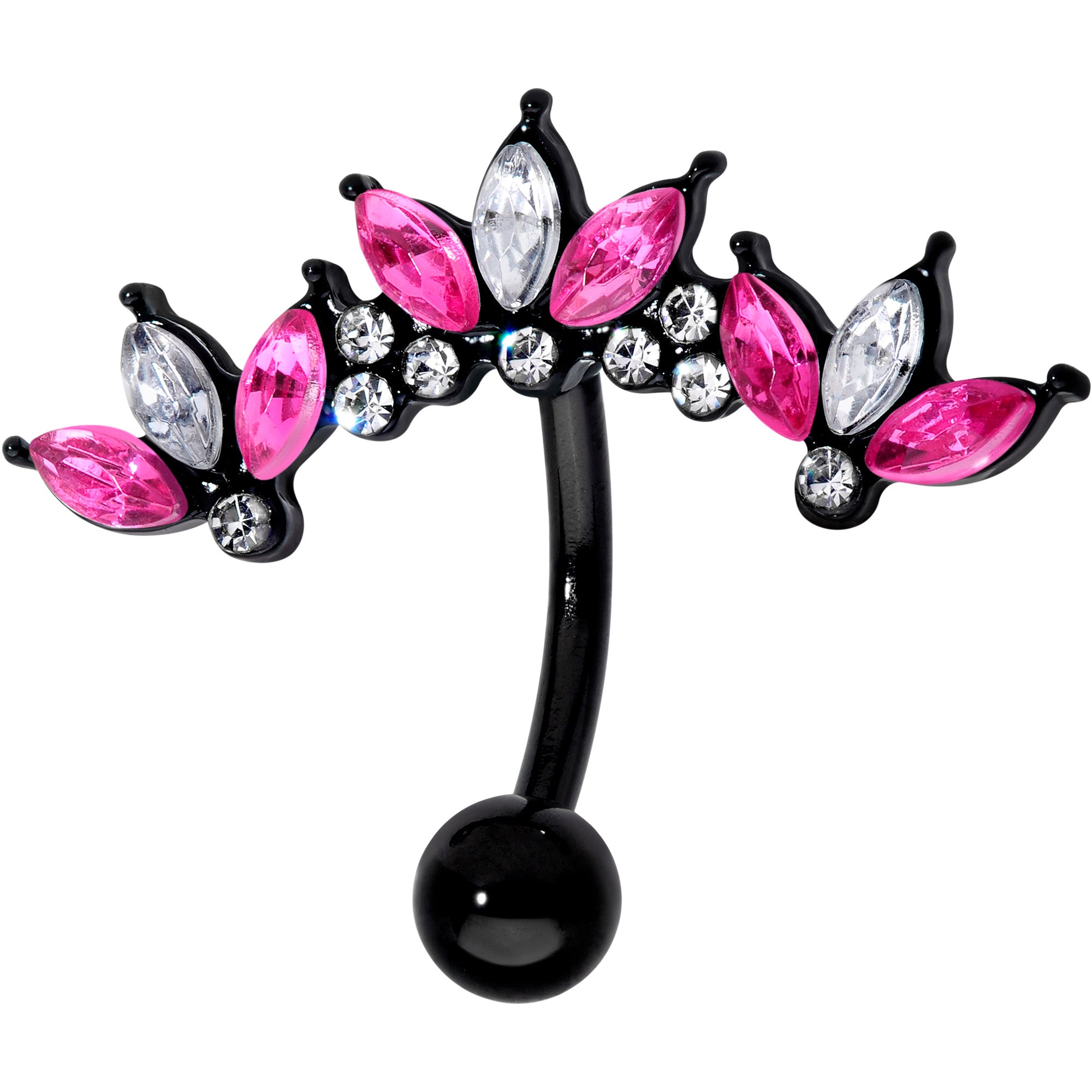 Clear Pink Gem Black Clusters Belly Ring