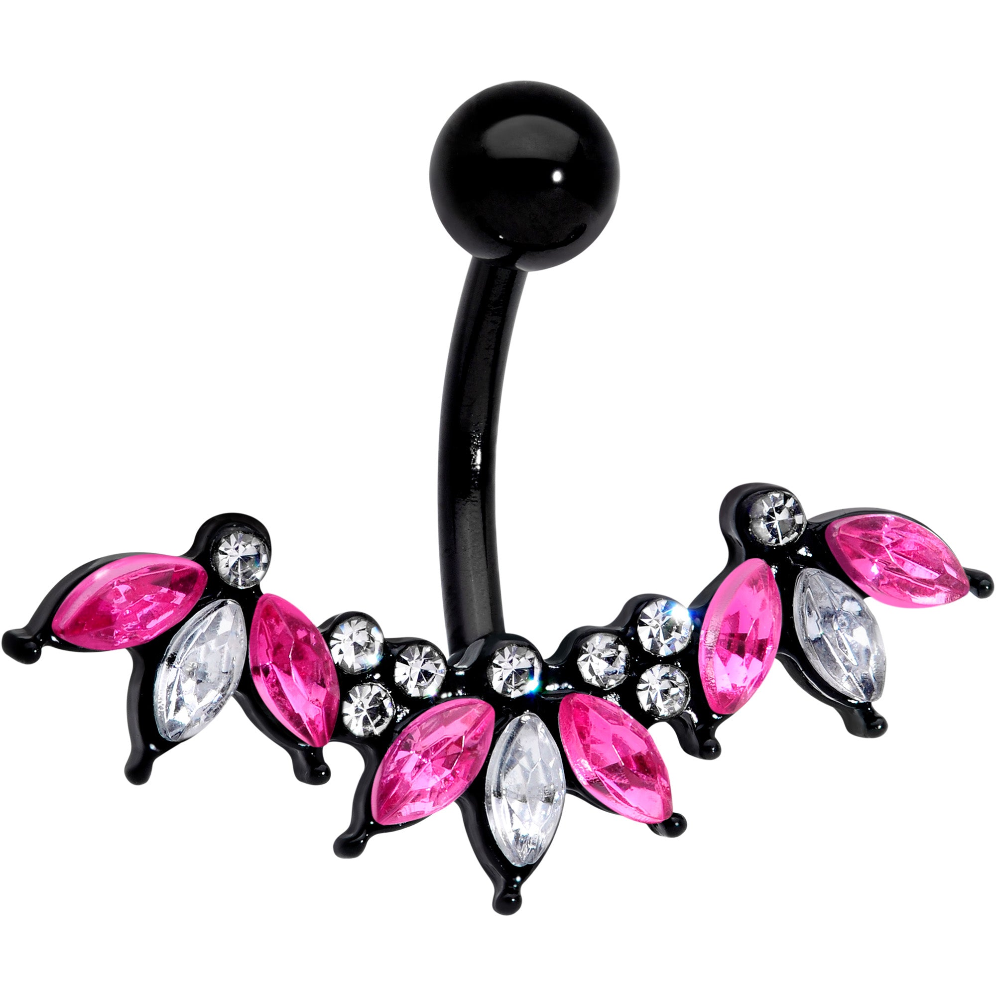 Clear Pink Gem Black Clusters Belly Ring