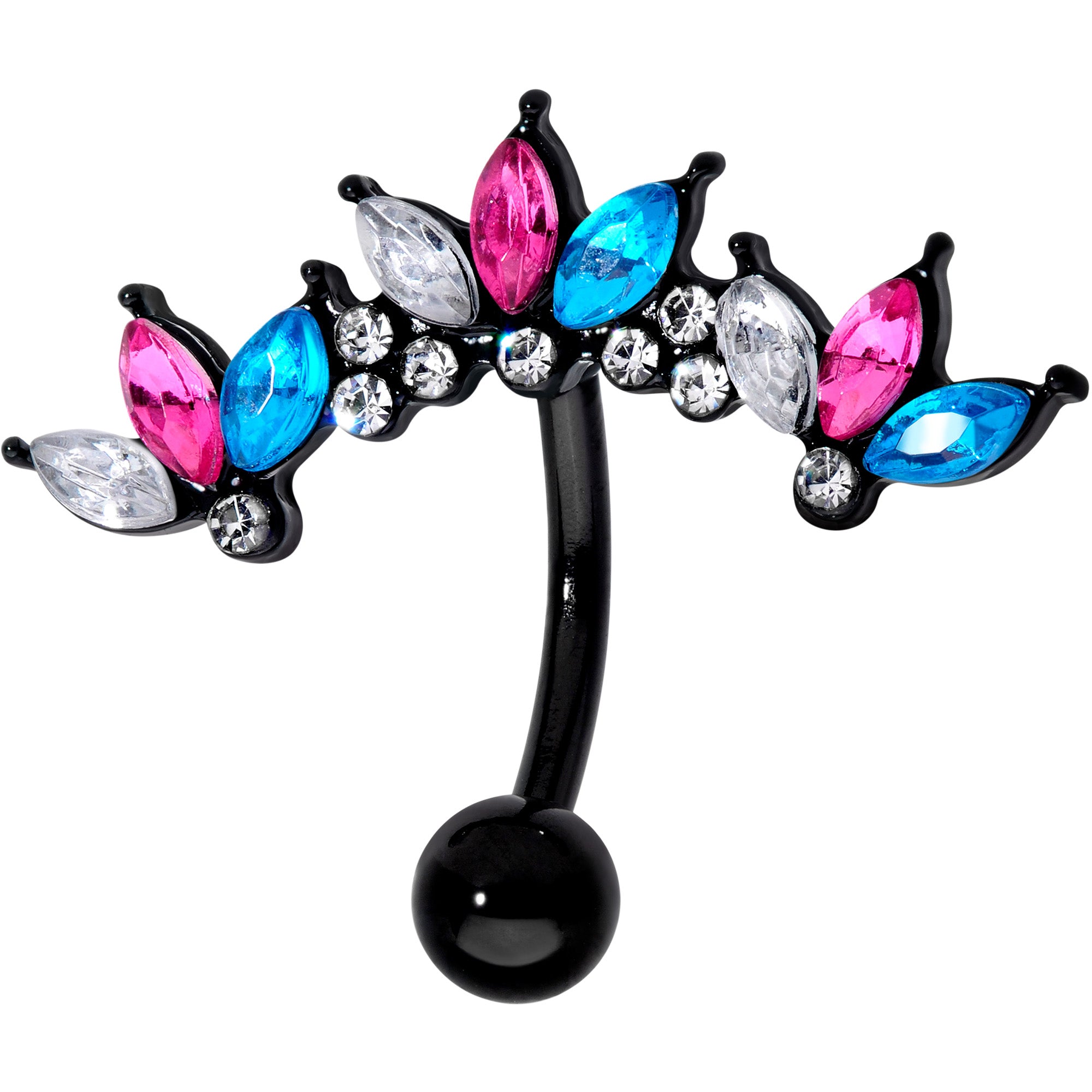 Clear Aqua Pink Gem Black Clusters Belly Ring