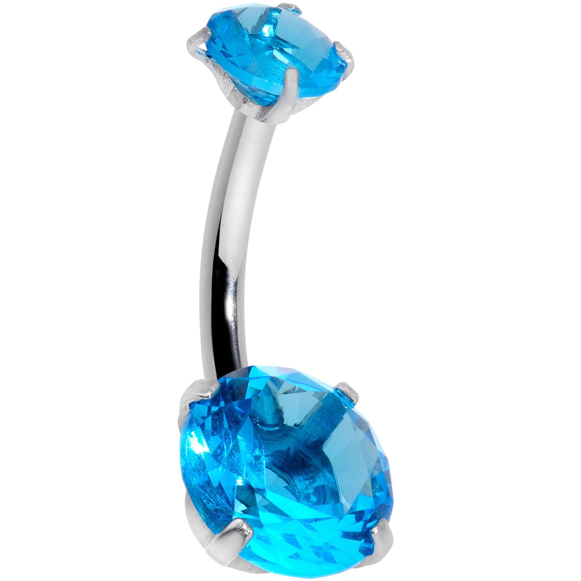 Aqua CZ Gem Round Duo Internally Threaded Belly Ring