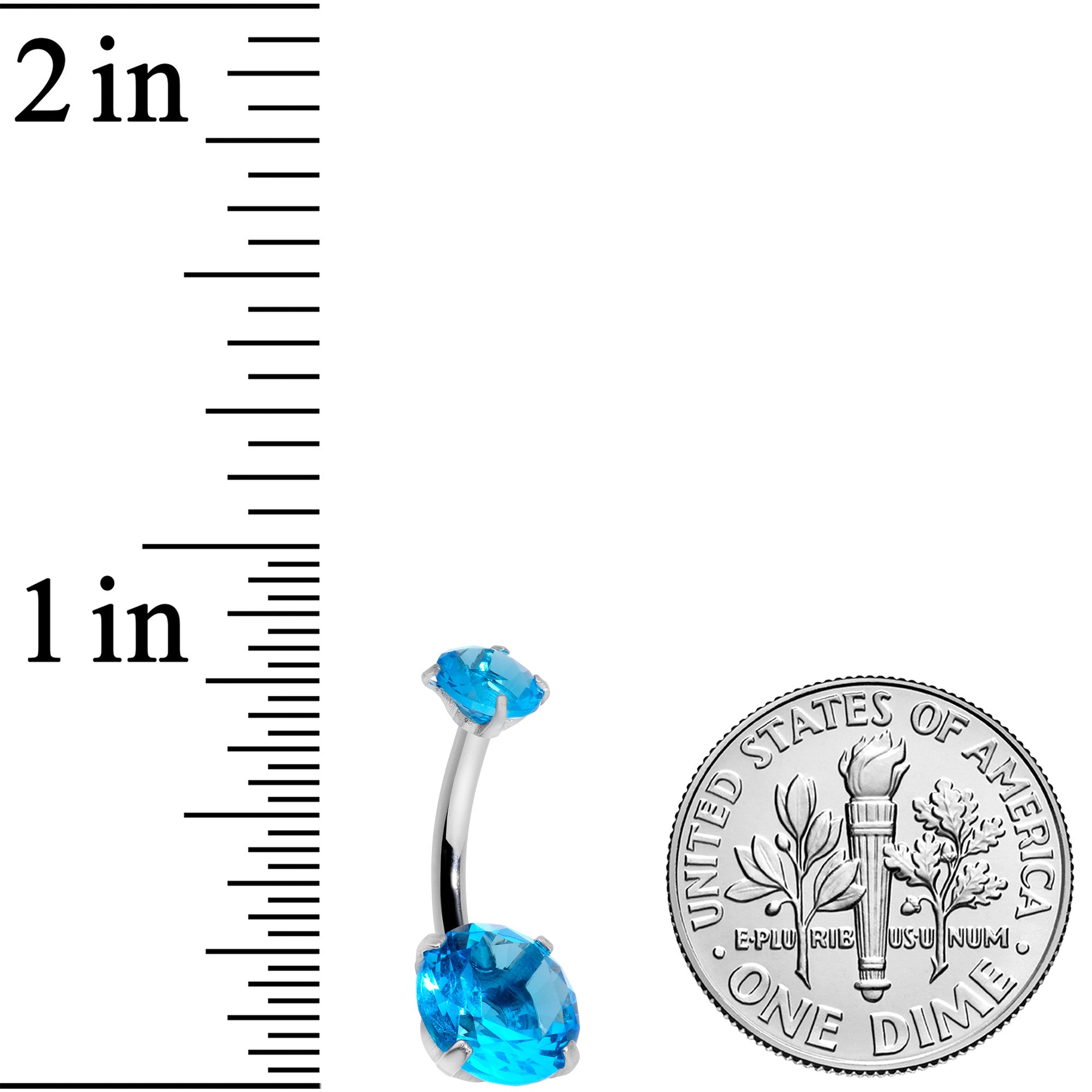 Aqua CZ Gem Round Duo Internally Threaded Belly Ring