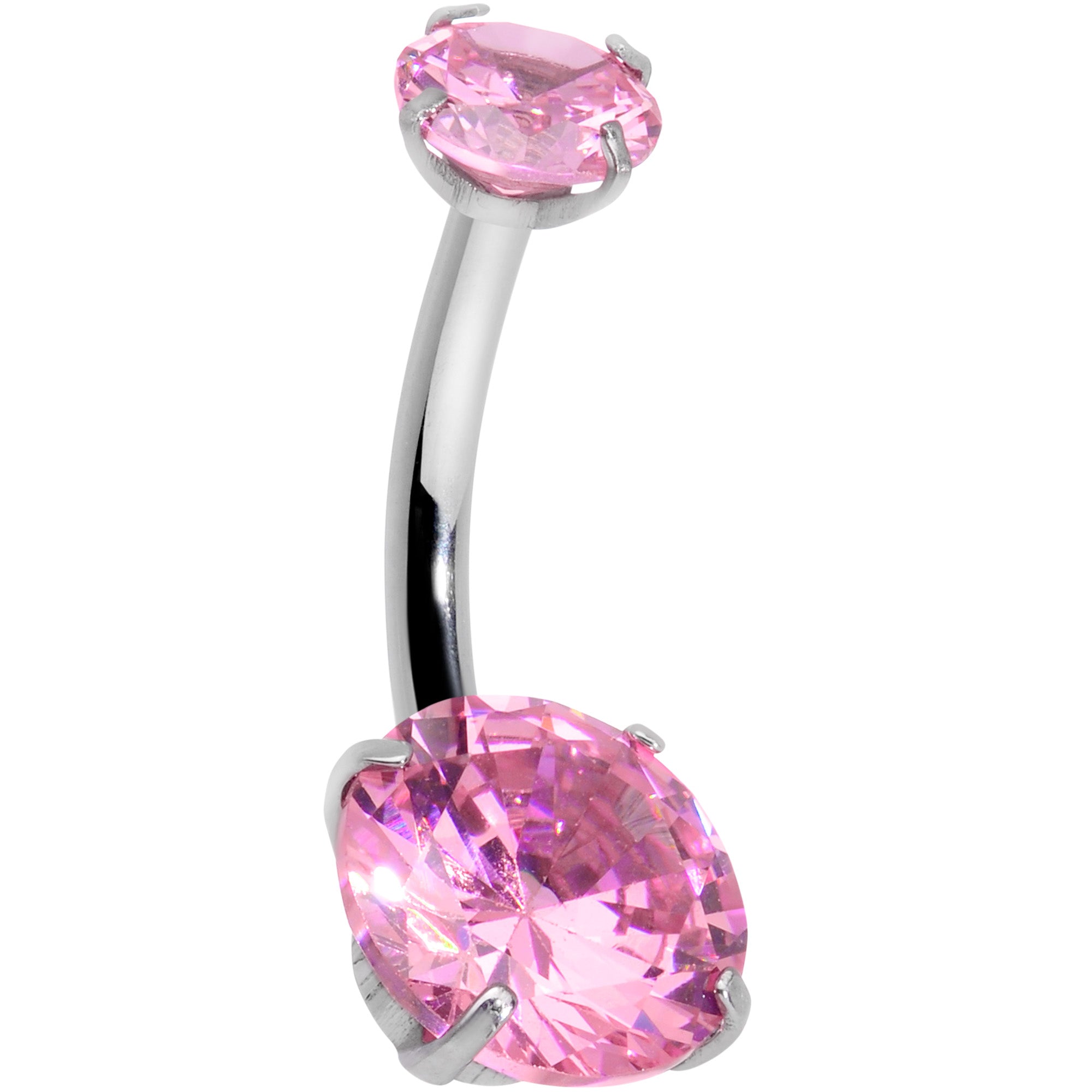 Pink CZ Gem Round Duo Internally Threaded Belly Ring