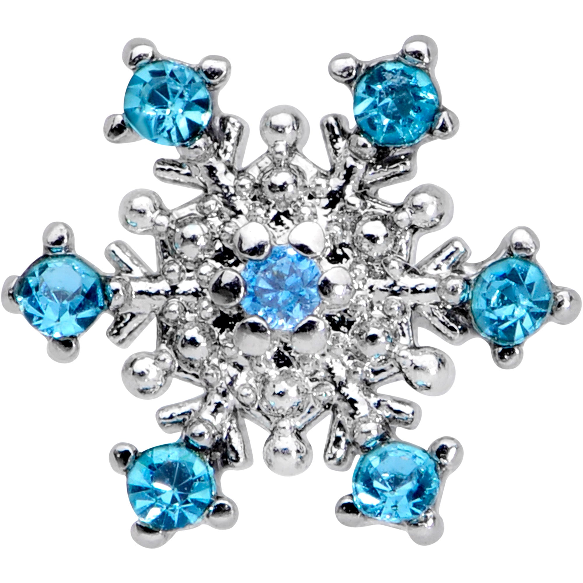 16 Gauge 1/4 Aqua Gem Snowflake Christmas Cartilage Tragus Earring