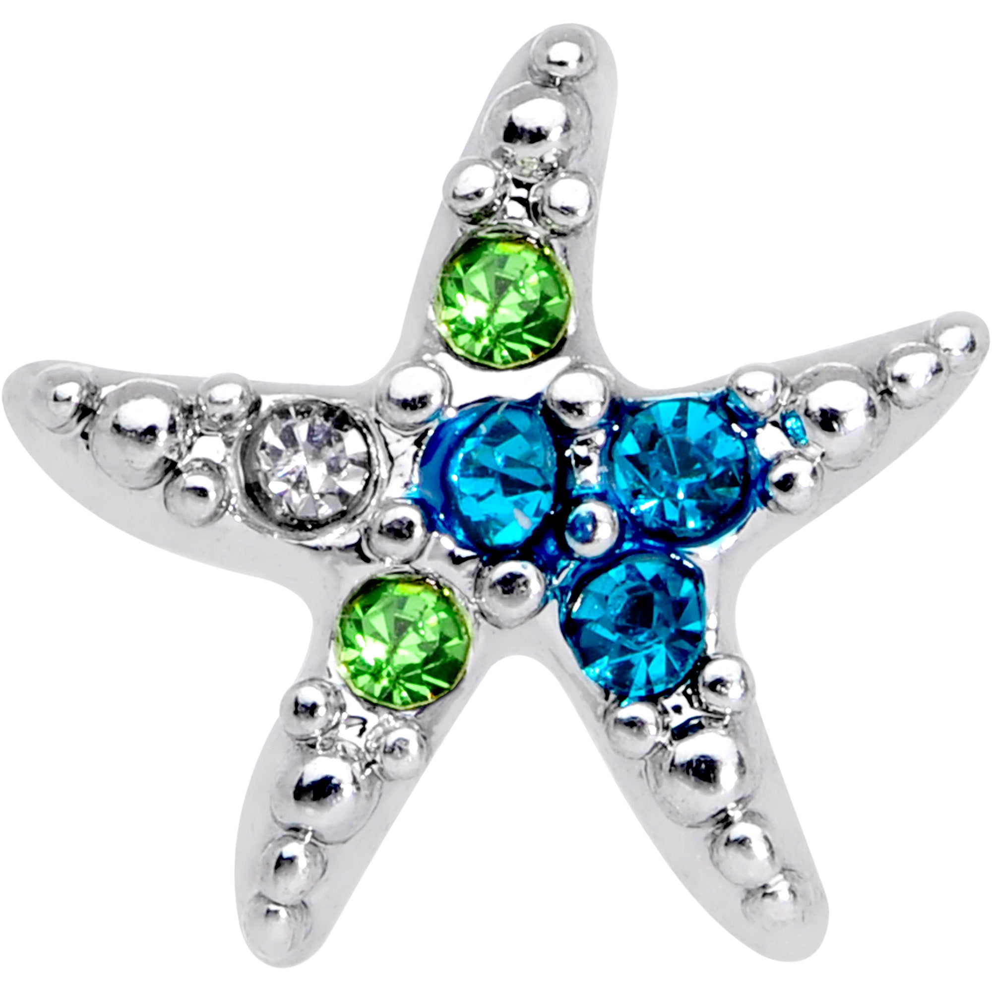 16 Gauge 1/4 Blue Green Gem Glam Starfish Cartilage Tragus