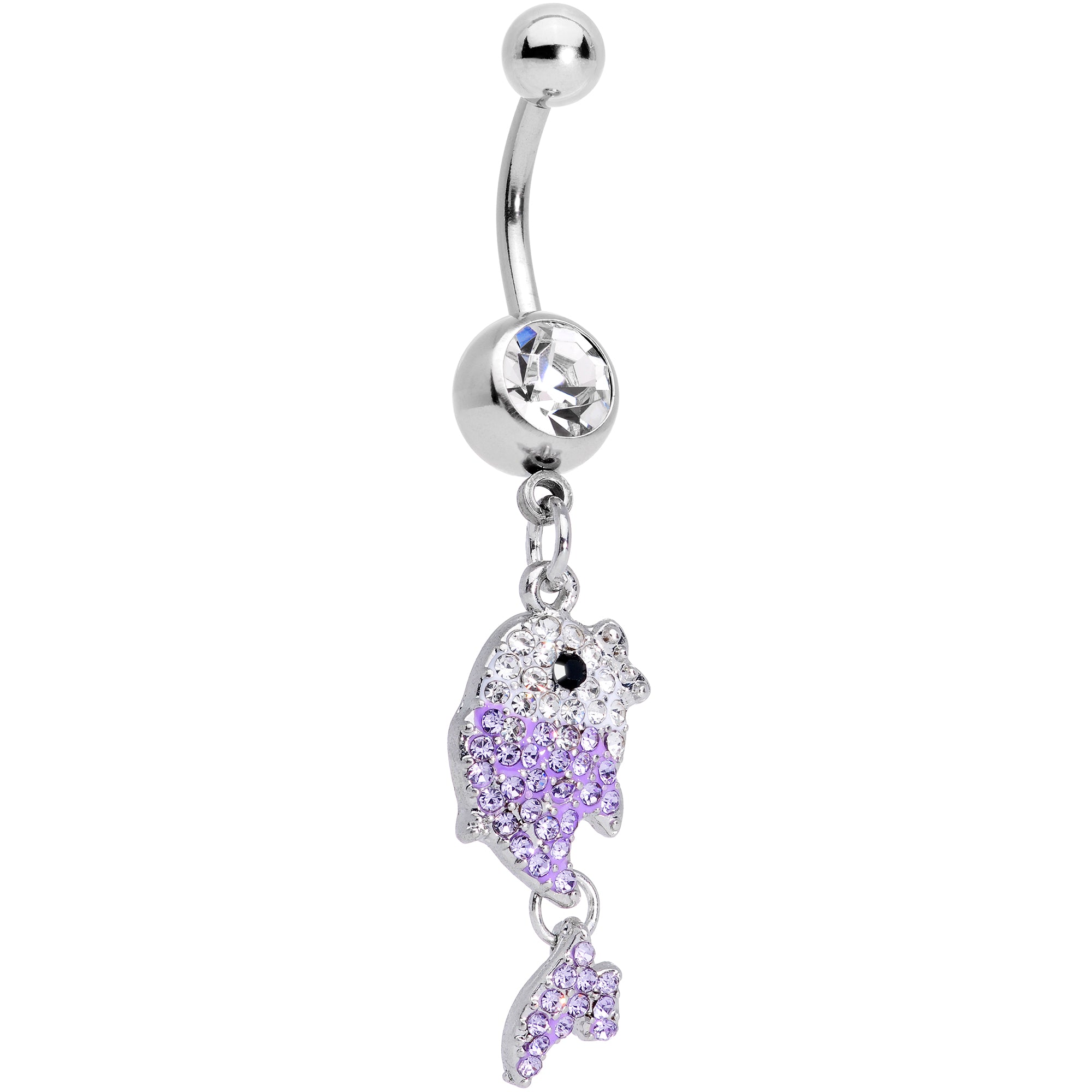 Clear Purple Gem Sweet Fish Dangle Belly Ring