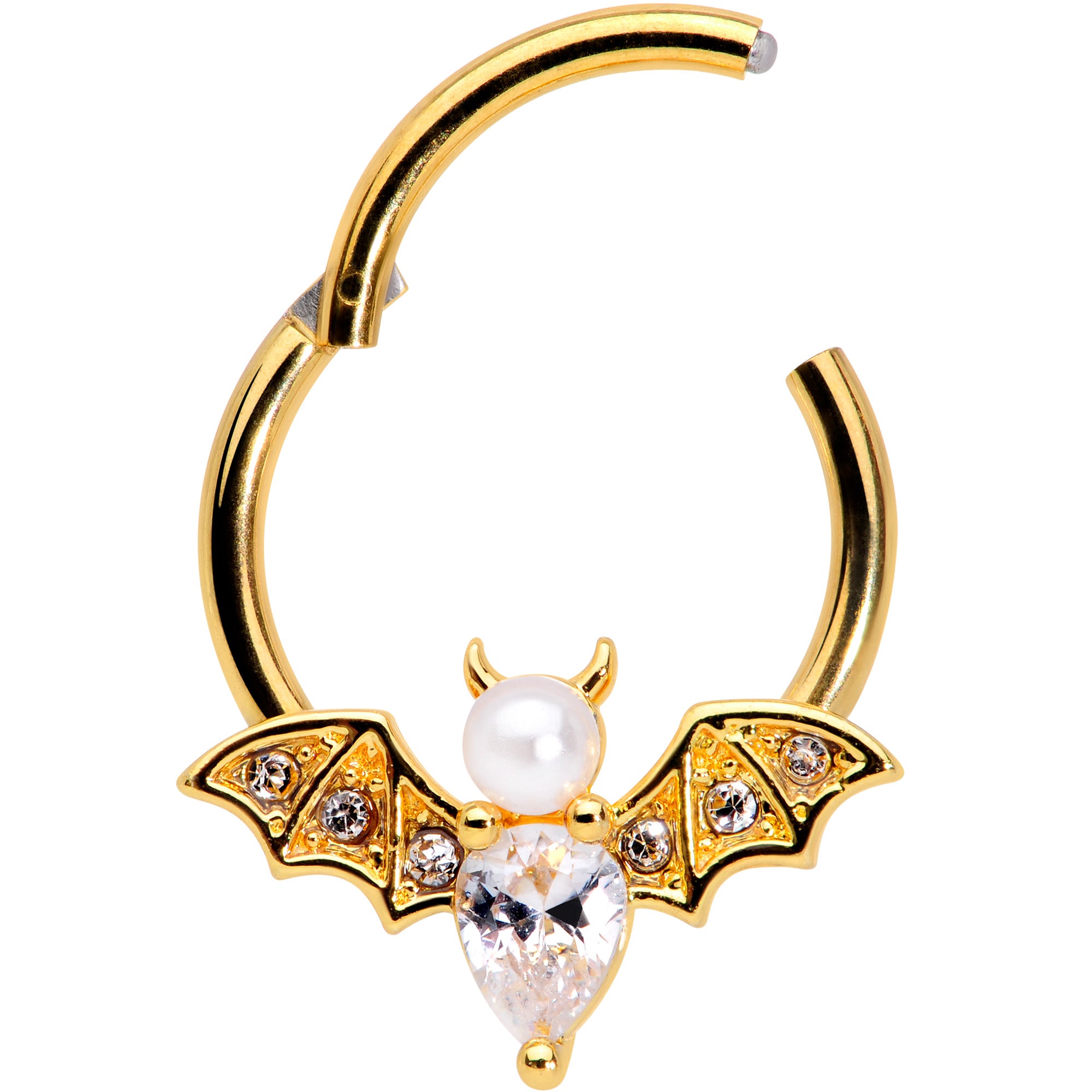 16 Gauge 3/8 Clear Gem Gold Tone Bat Halloween Hinged Segment Ring