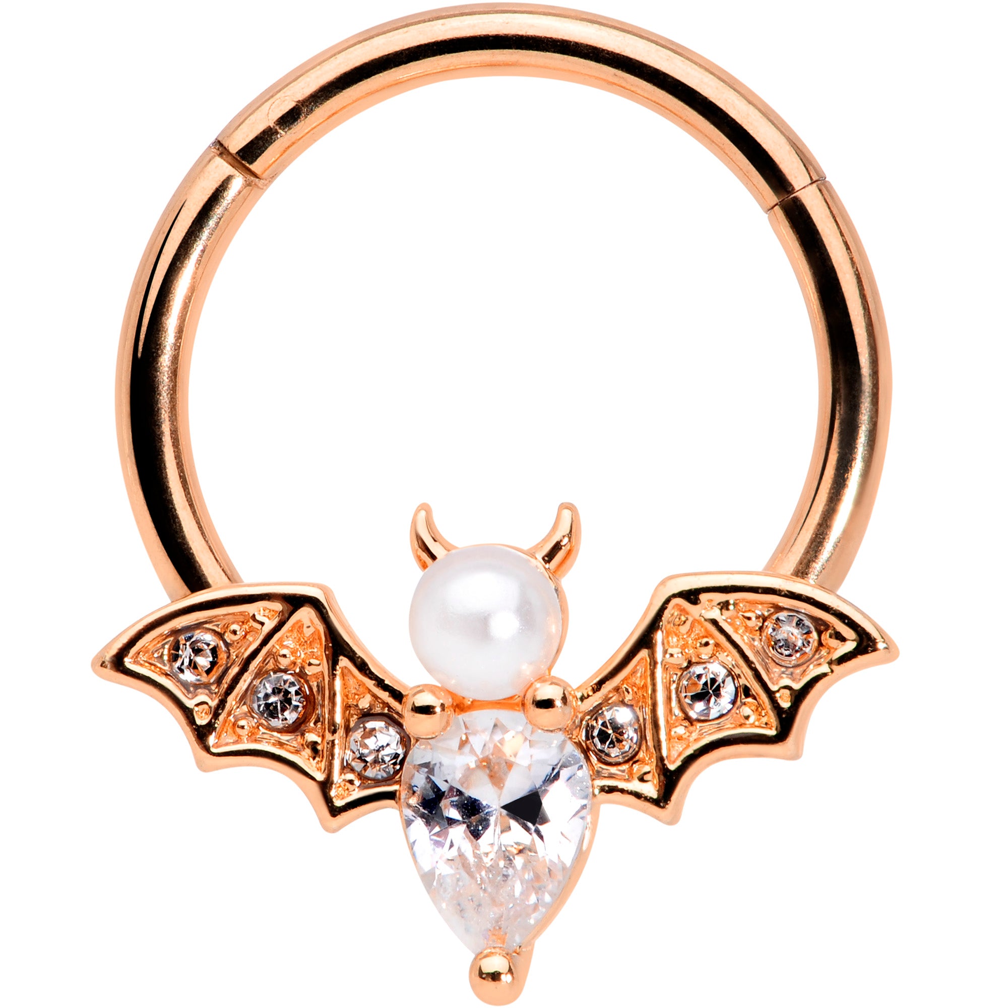 16 Gauge 3/8 Clear Gem Rose Gold Tone Bat Halloween Segment Ring