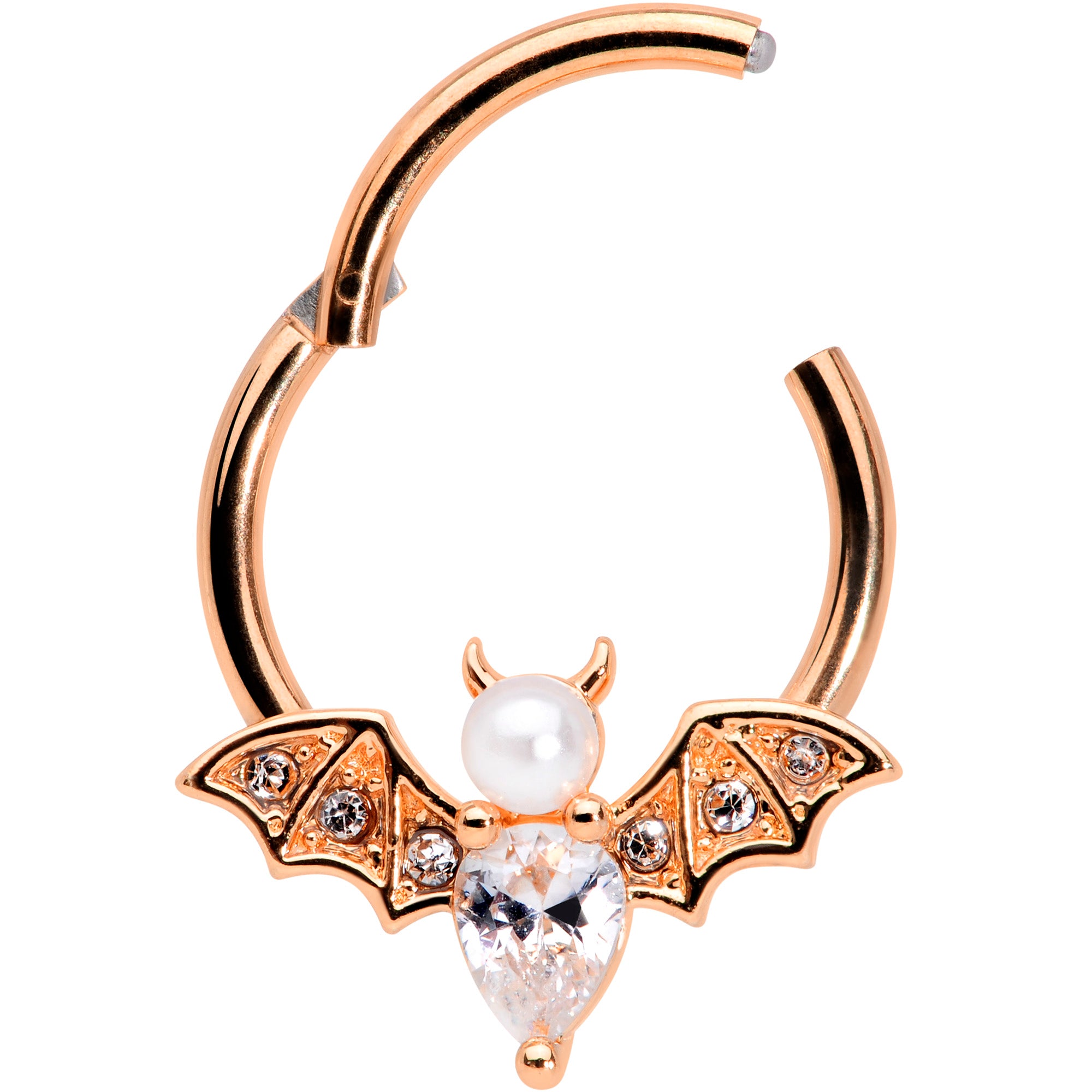 16 Gauge 3/8 Clear Gem Rose Gold Tone Bat Halloween Segment Ring