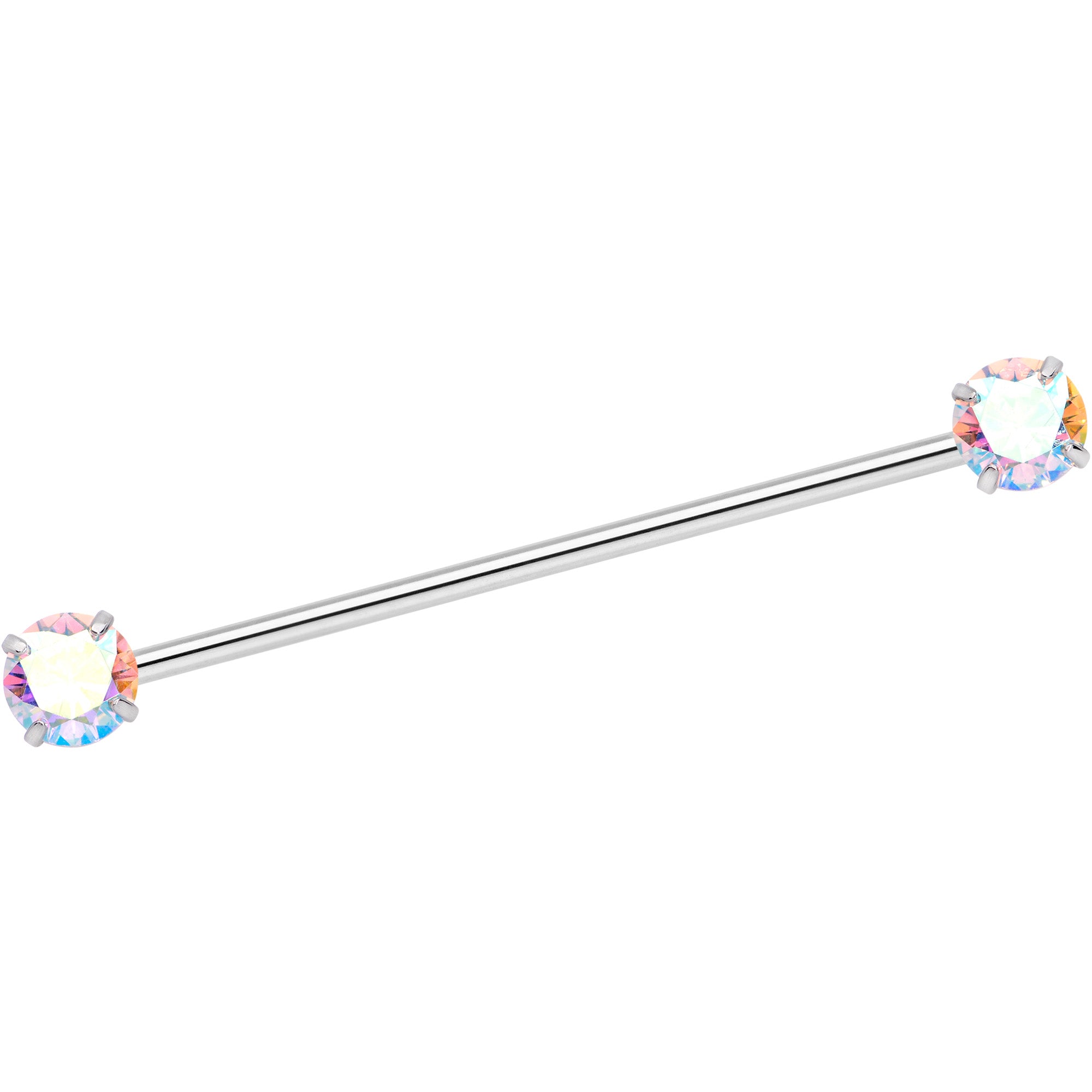 14 Gauge Aurora CZ Gem Threadless Industrial Barbell 38mm