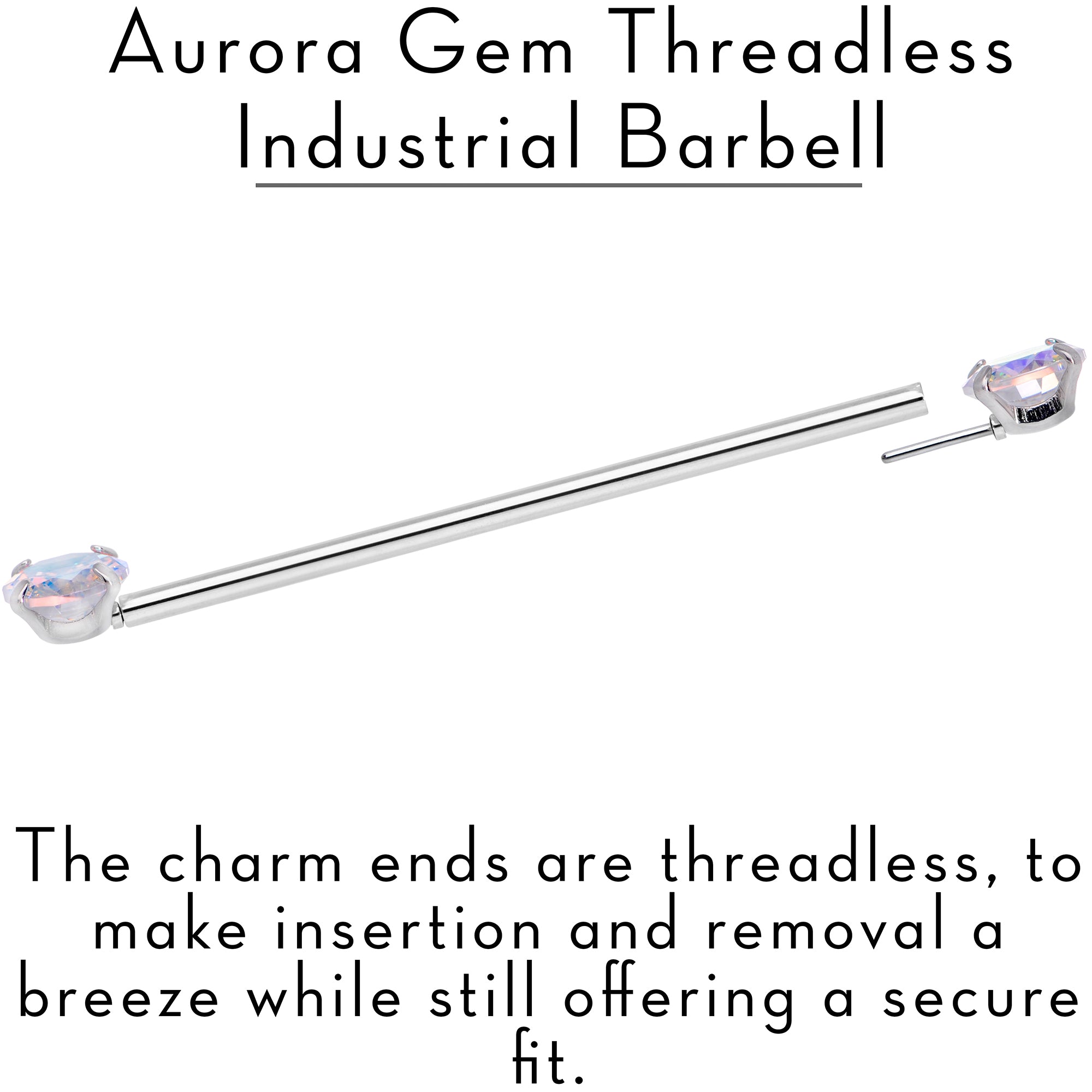 14 Gauge Aurora CZ Gem Threadless Industrial Barbell 38mm