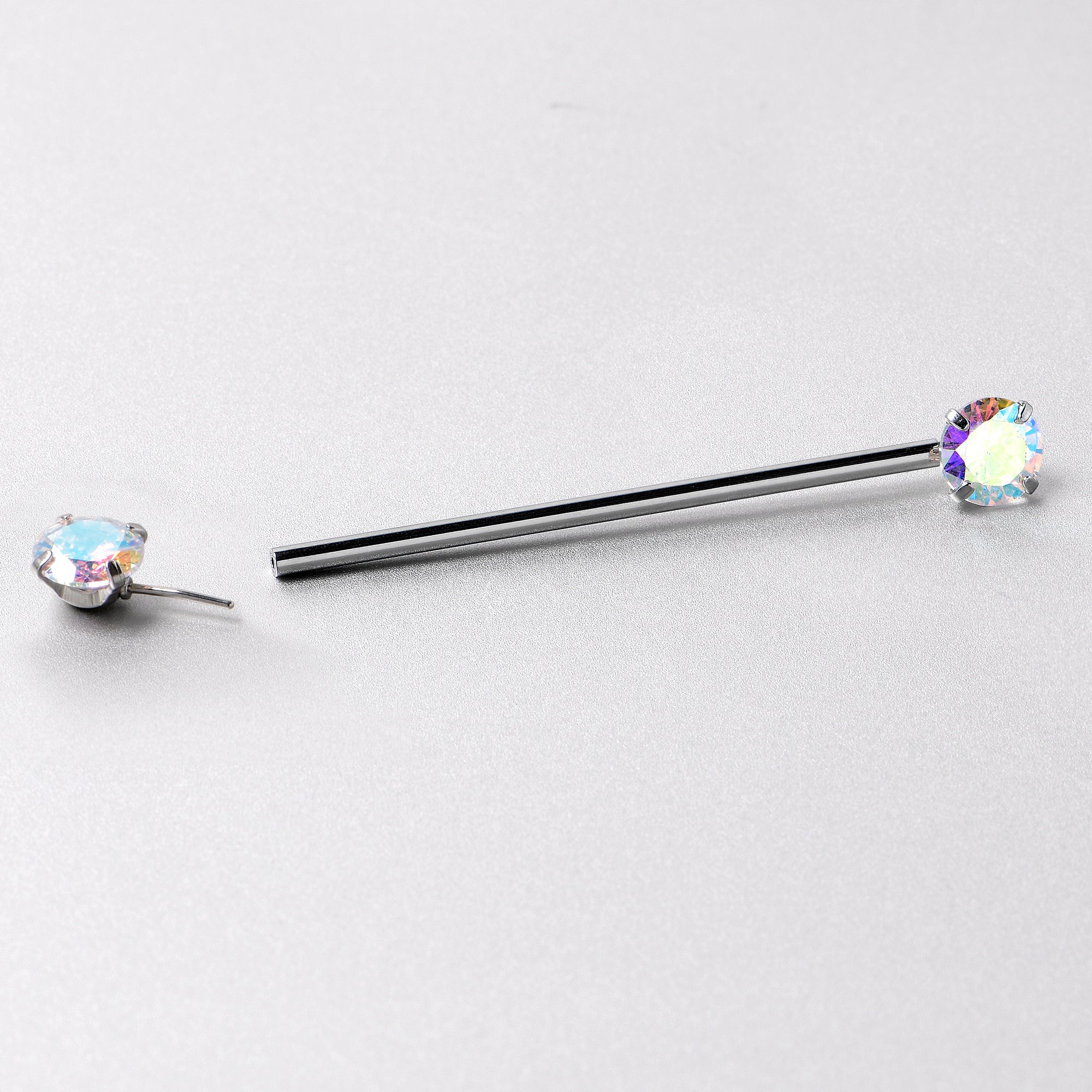 14 Gauge Aurora CZ Gem Threadless Industrial Barbell 38mm