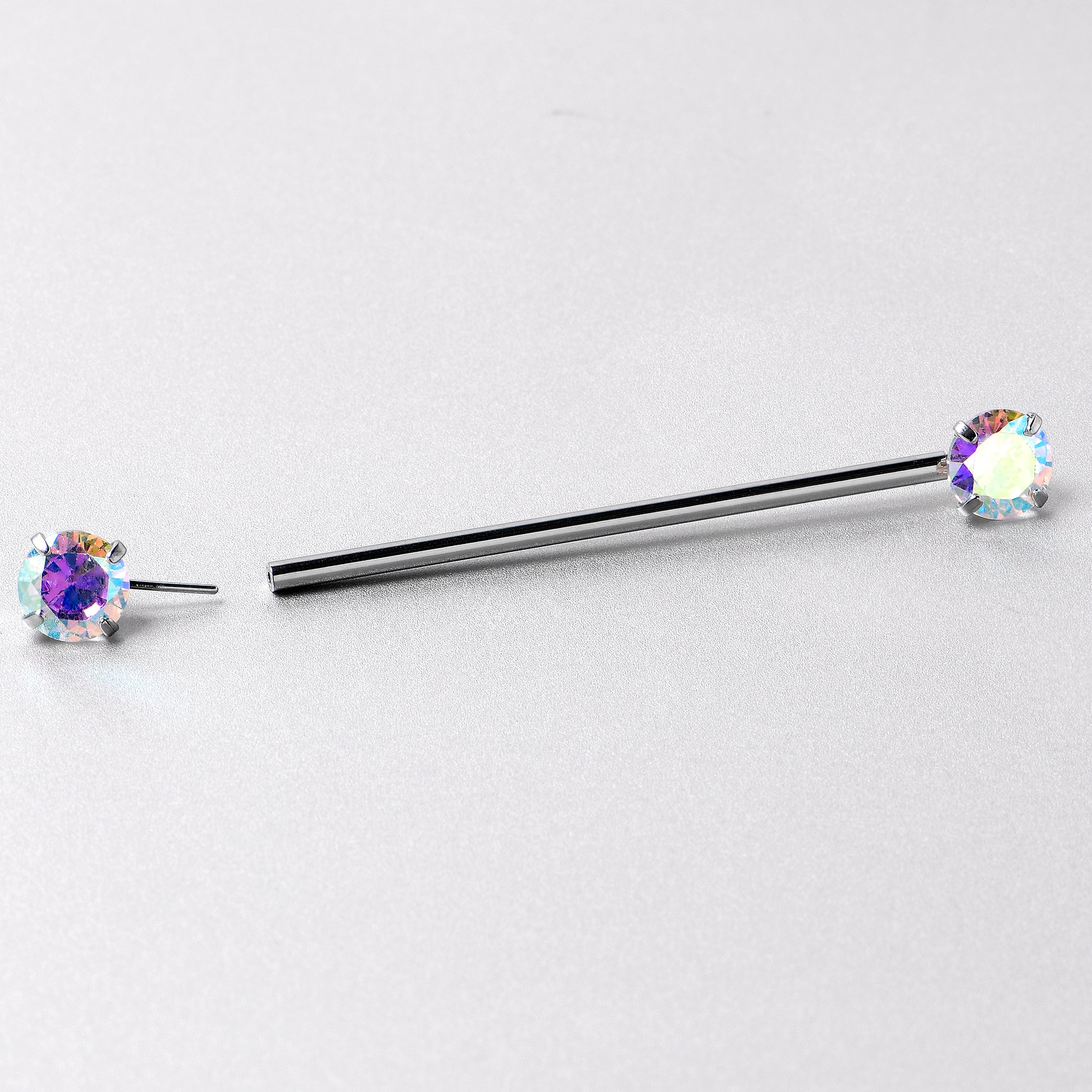 14 Gauge Aurora CZ Gem Threadless Industrial Barbell 38mm