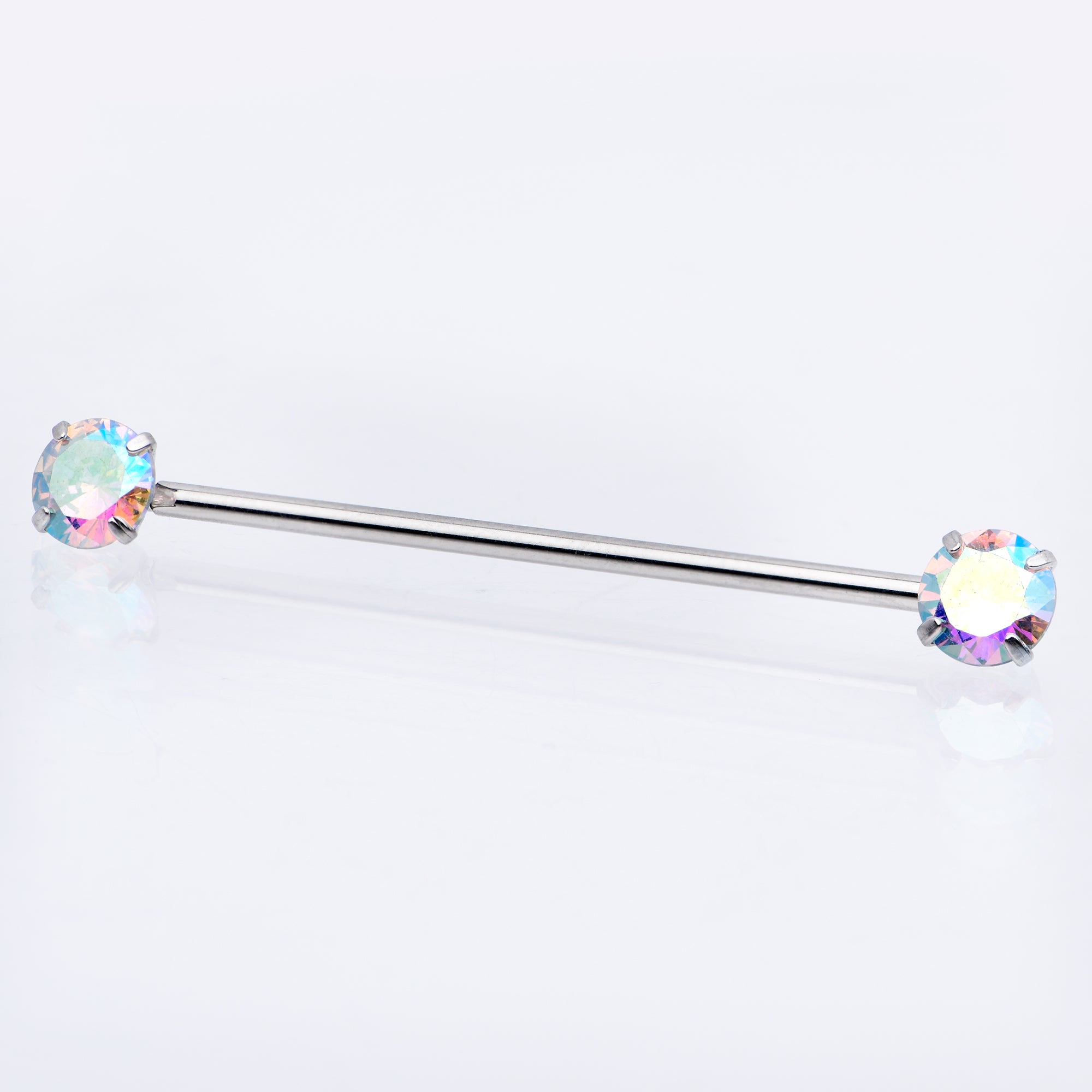 14 Gauge Aurora CZ Gem Threadless Industrial Barbell 38mm