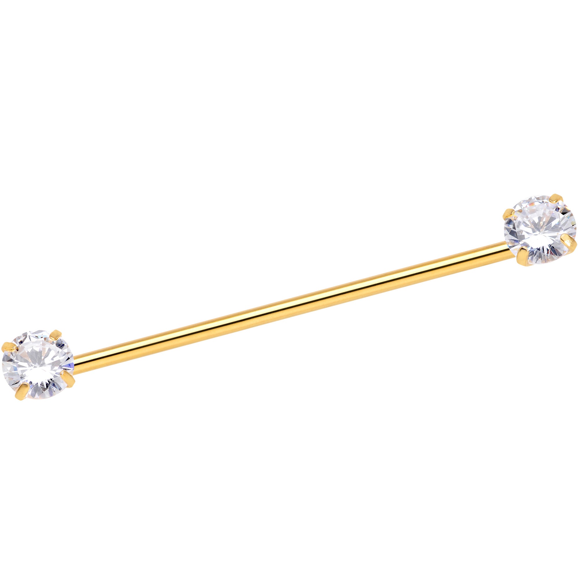 14 Gauge Clear CZ Gem Gold Tone Threadless Industrial Barbell 38mm