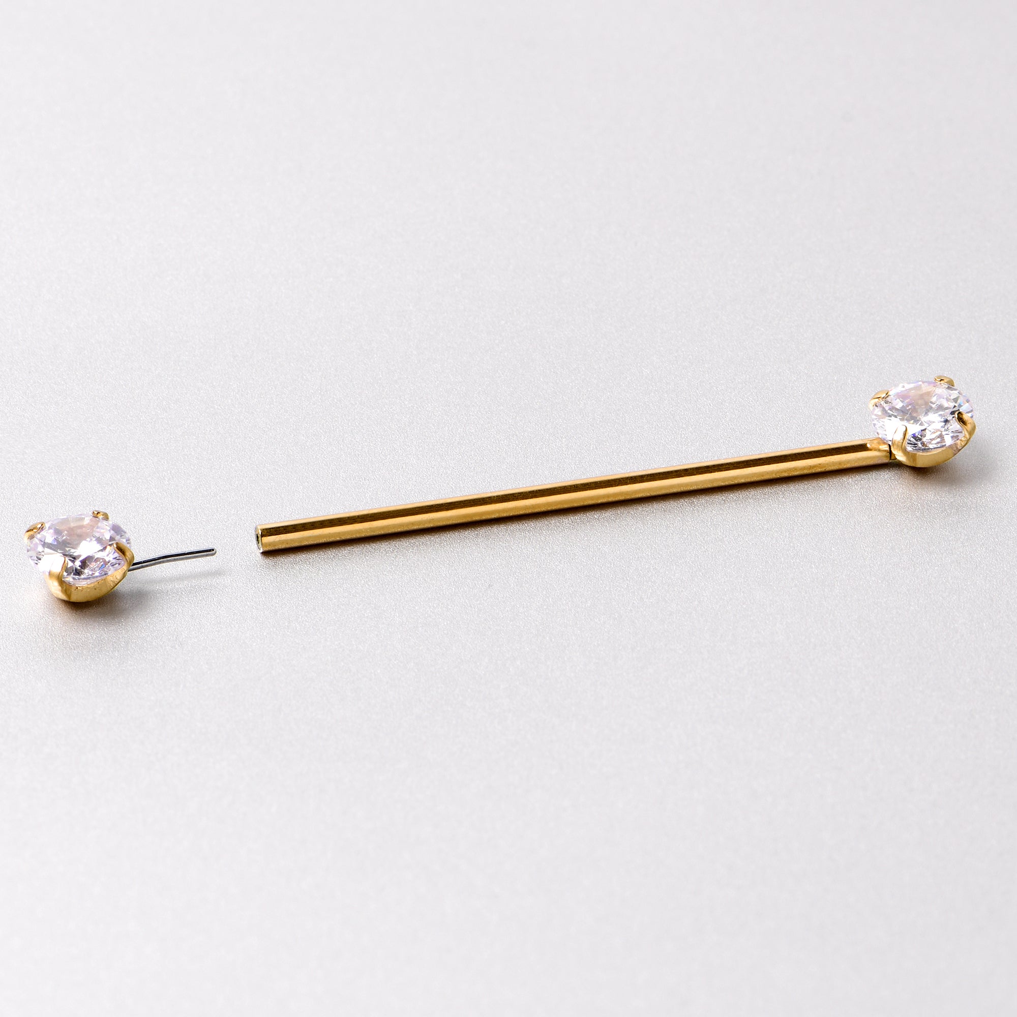 14 Gauge Clear CZ Gem Gold Tone Threadless Industrial Barbell 38mm