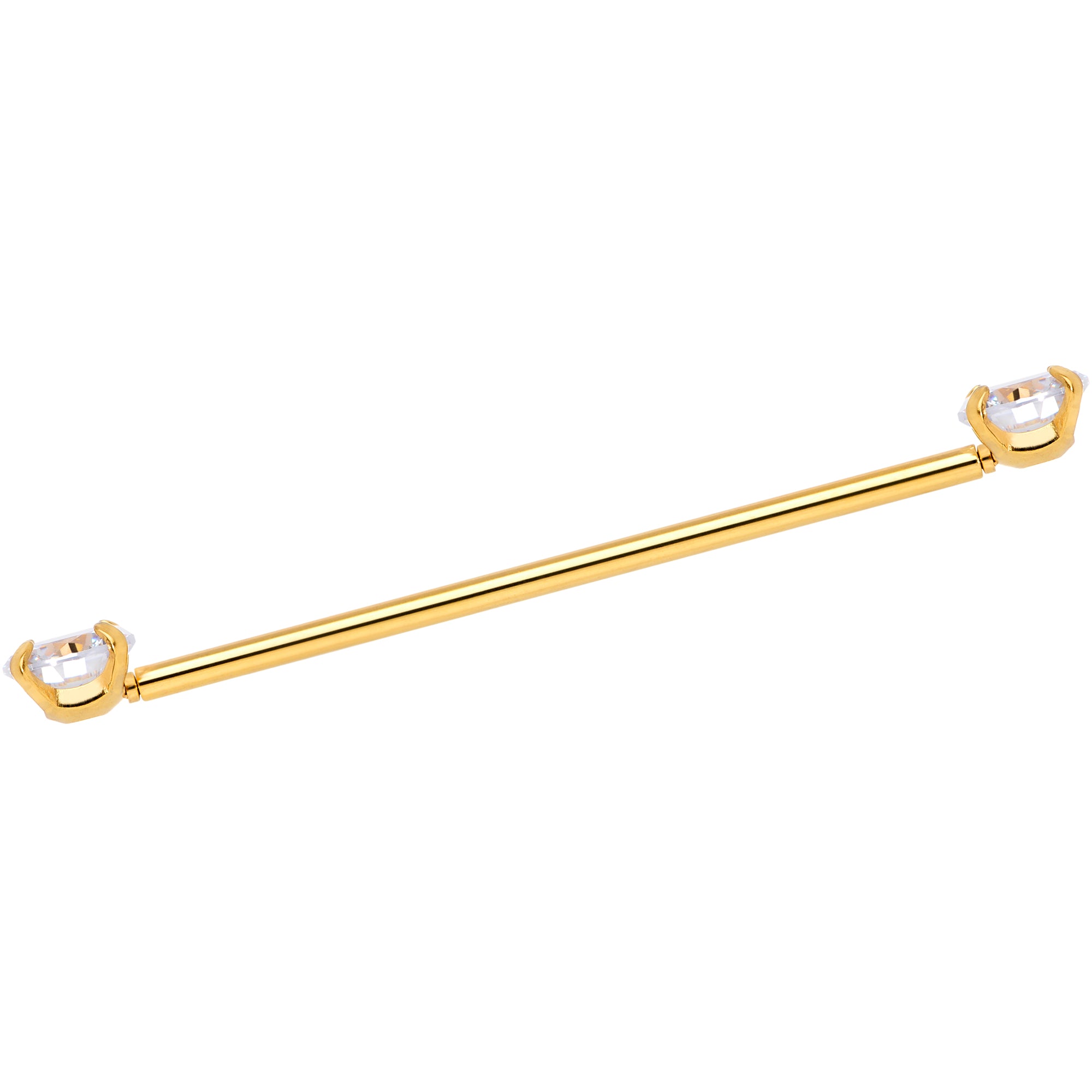 14 Gauge Clear CZ Gem Gold Tone Threadless Industrial Barbell 38mm