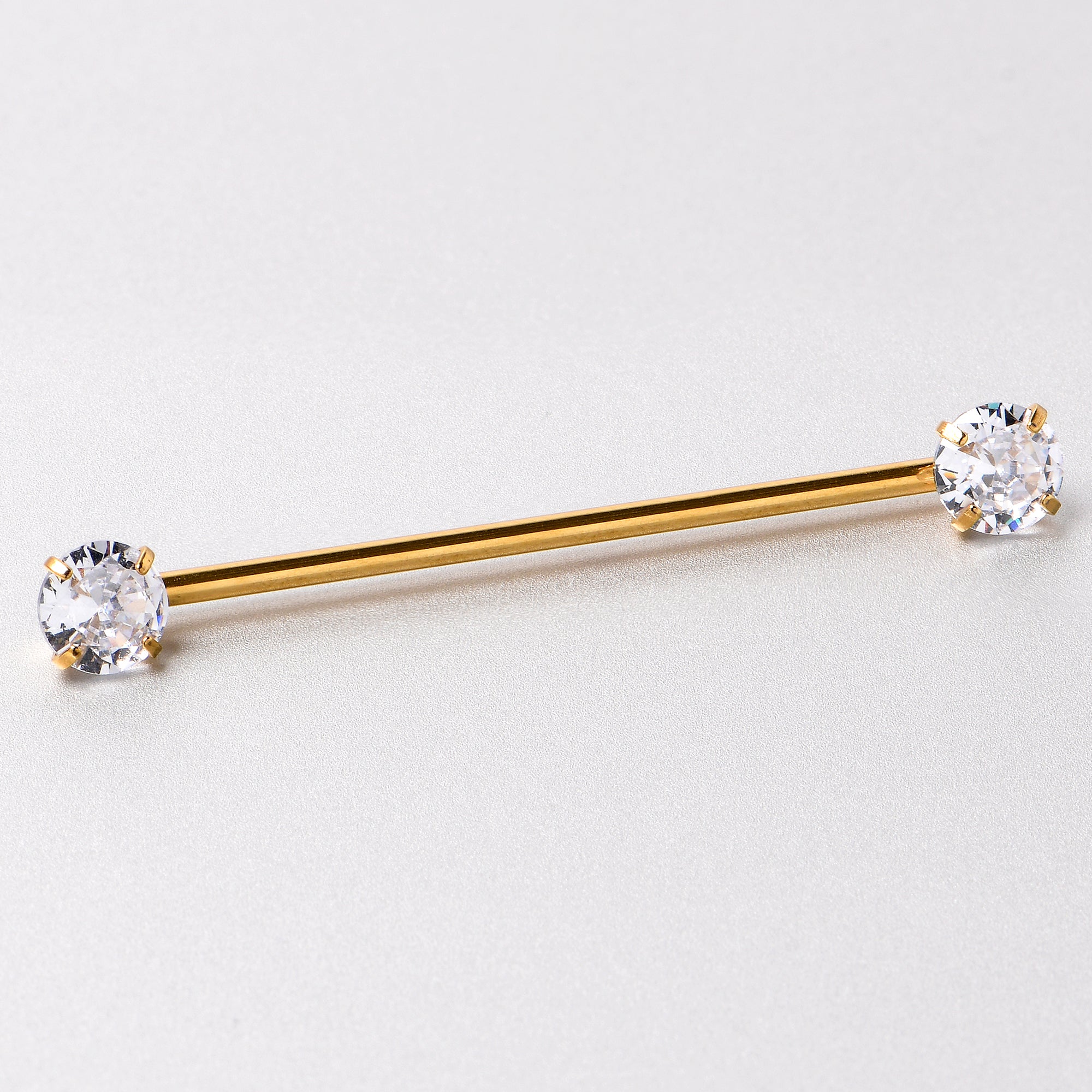 14 Gauge Clear CZ Gem Gold Tone Threadless Industrial Barbell 38mm