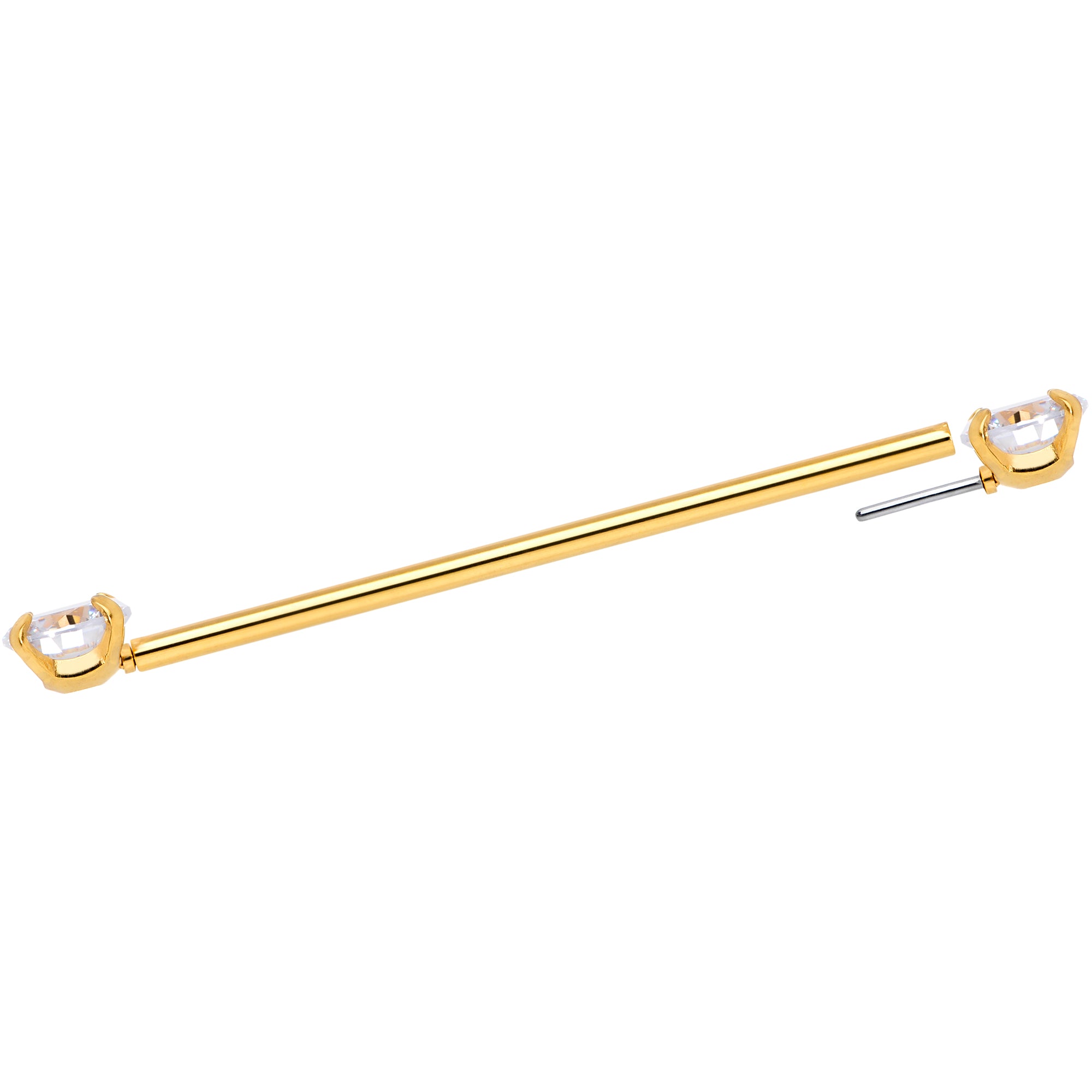 14 Gauge Clear CZ Gem Gold Tone Threadless Industrial Barbell 38mm