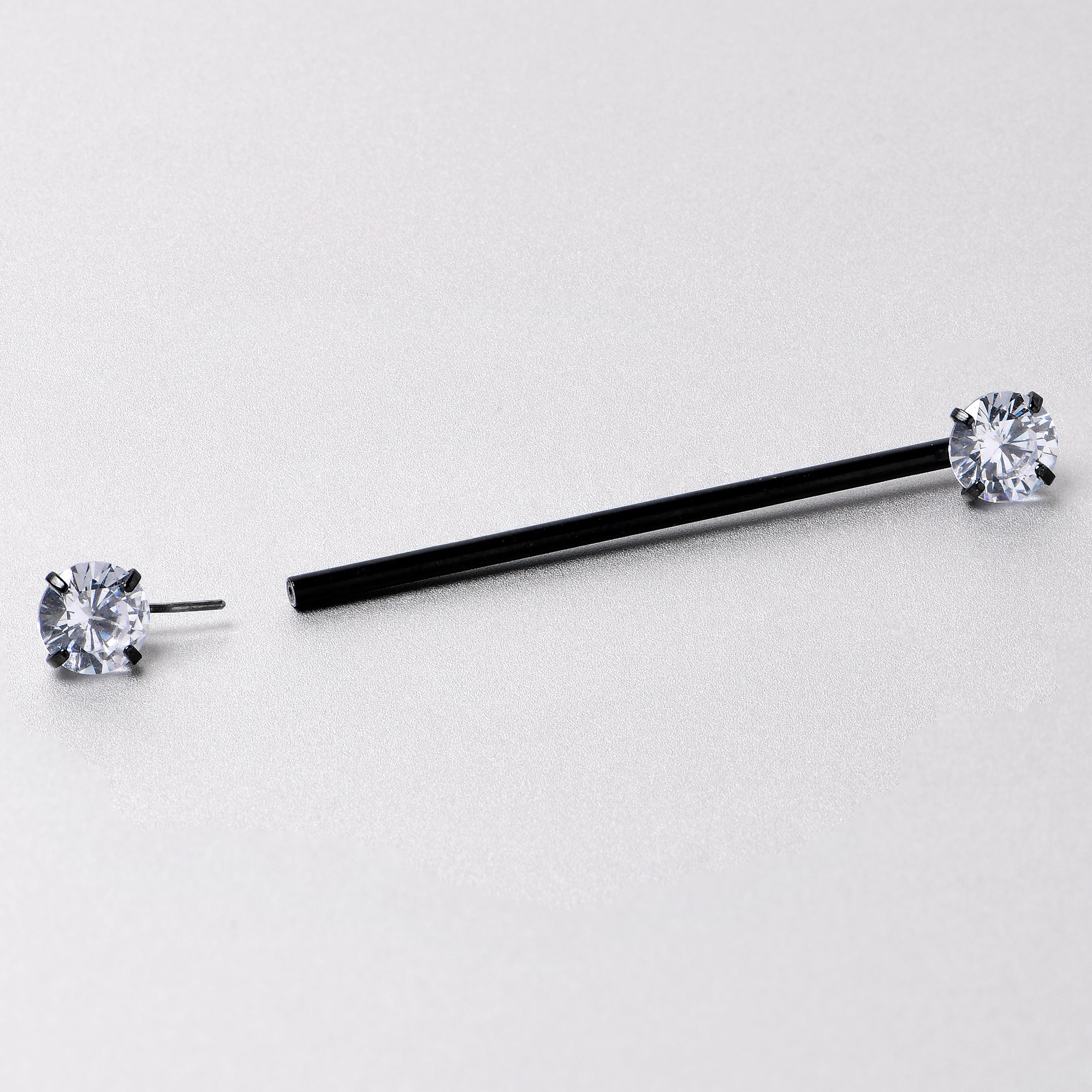 14 Gauge Clear CZ Gem Black Threadless Industrial Barbell 38mm