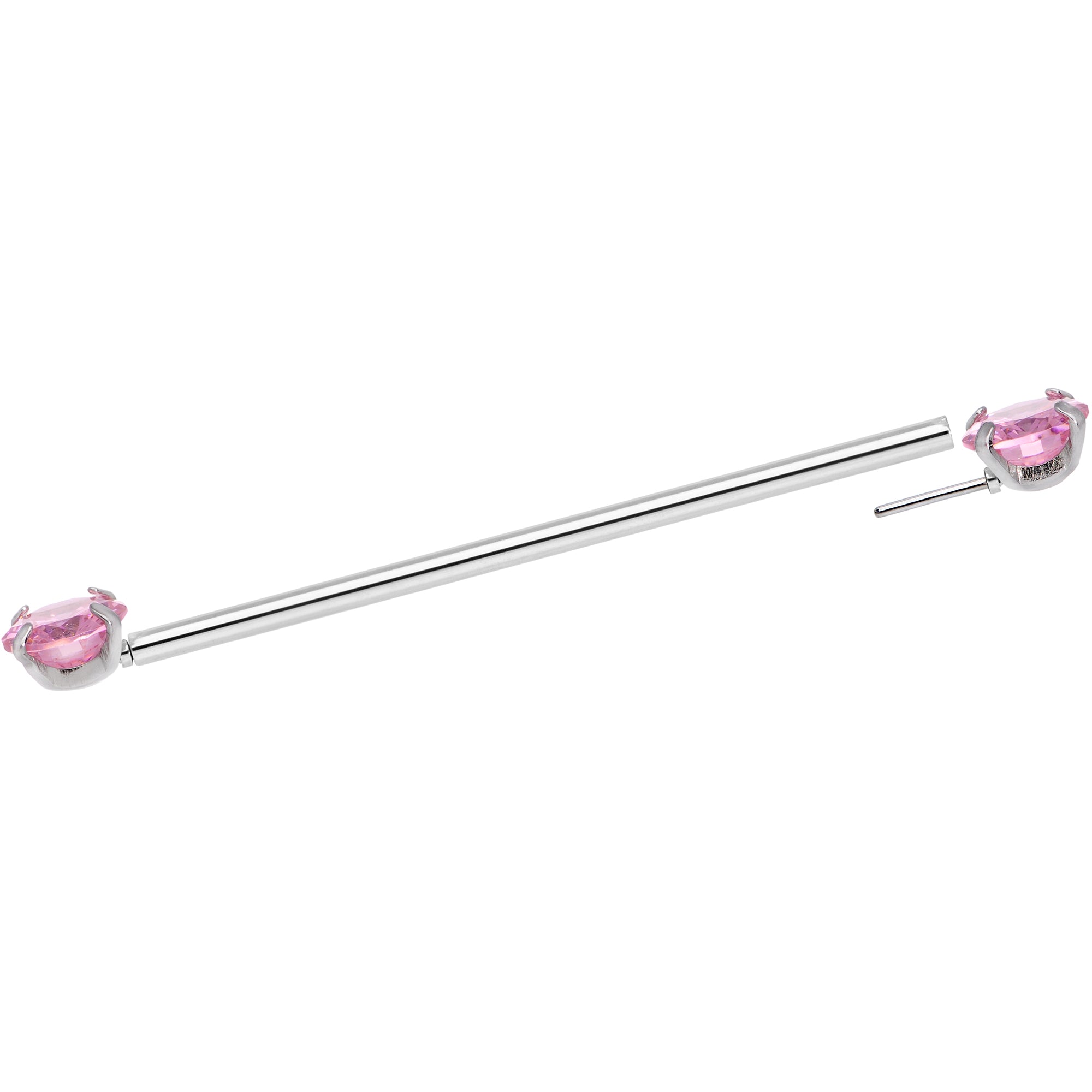 14 Gauge Pink CZ Gem Threadless Industrial Barbell 38mm