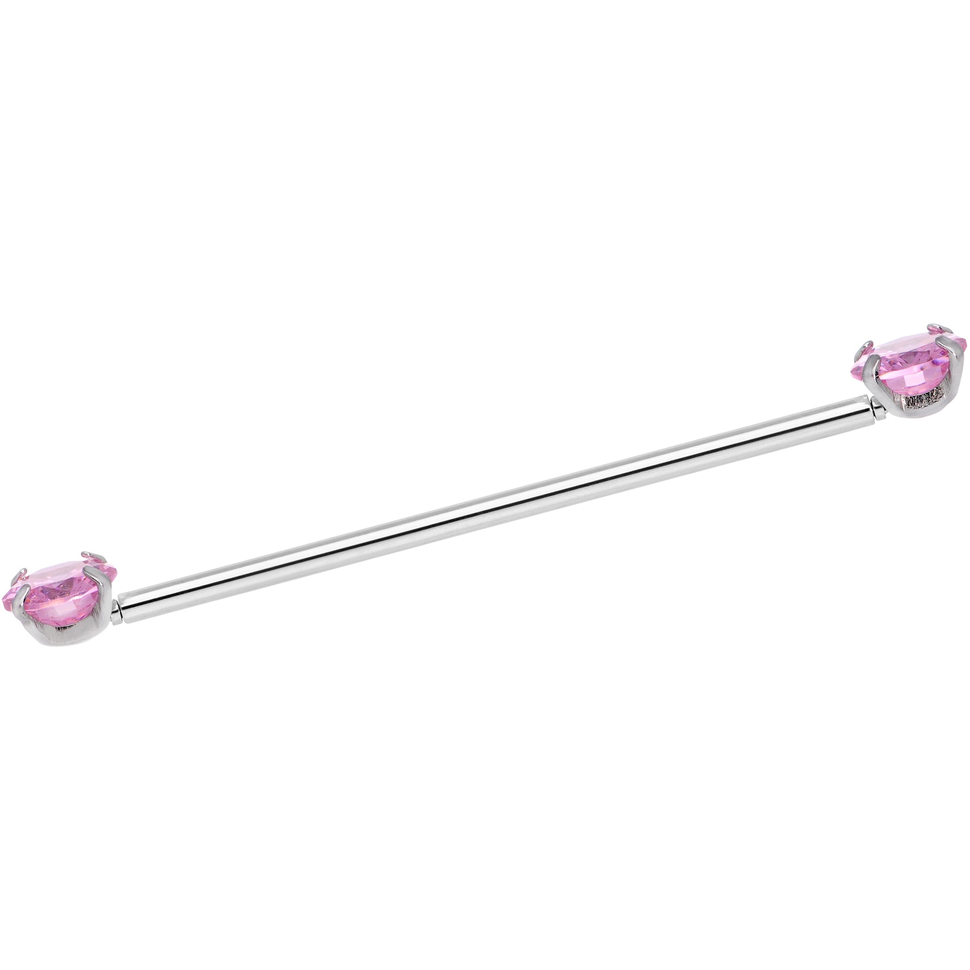 14 Gauge Pink CZ Gem Threadless Industrial Barbell 38mm