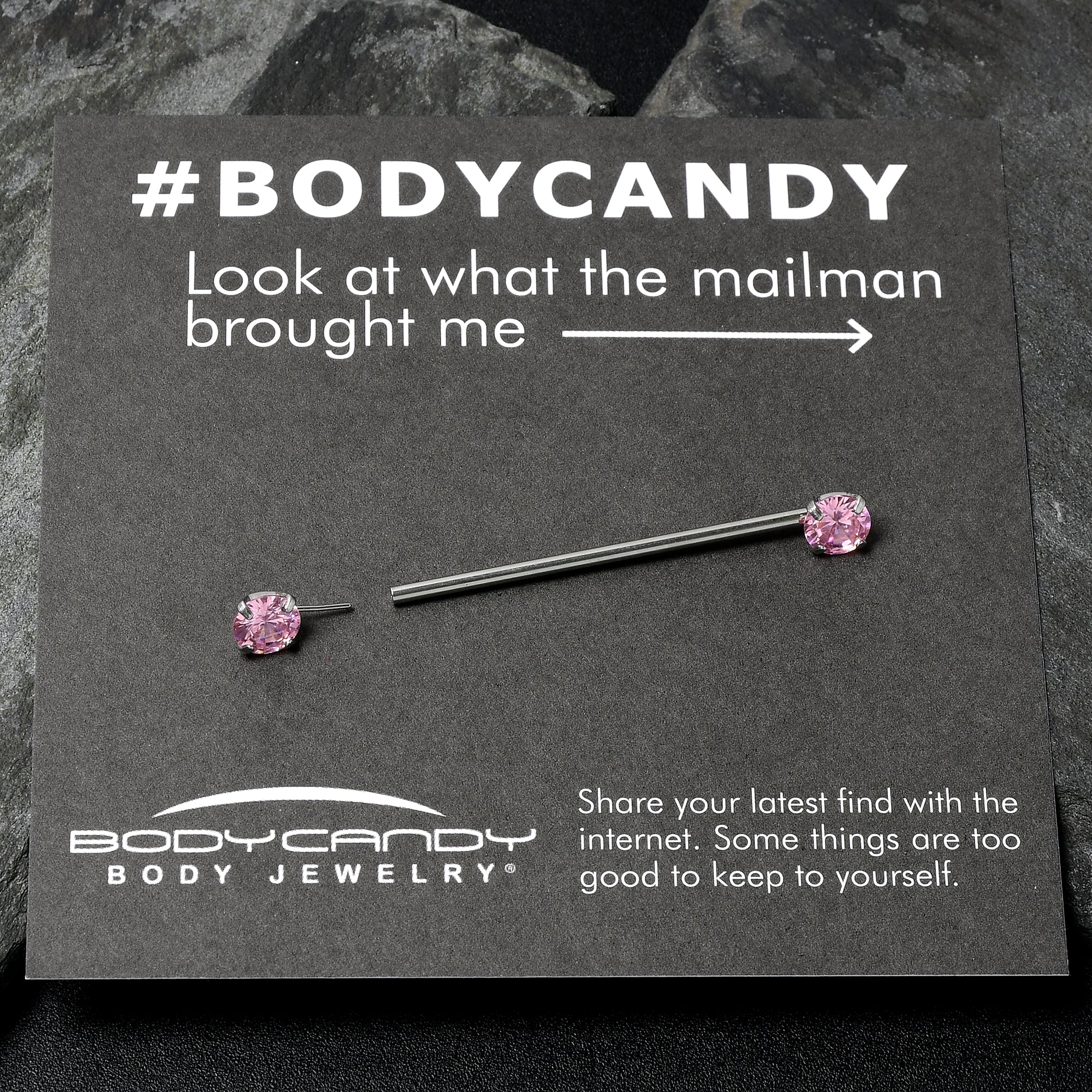 14 Gauge Pink CZ Gem Threadless Industrial Barbell 38mm