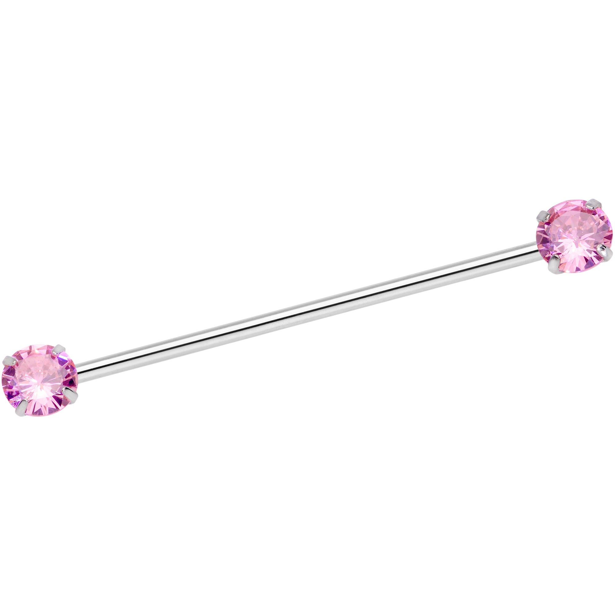 14 Gauge Pink CZ Gem Threadless Industrial Barbell 38mm