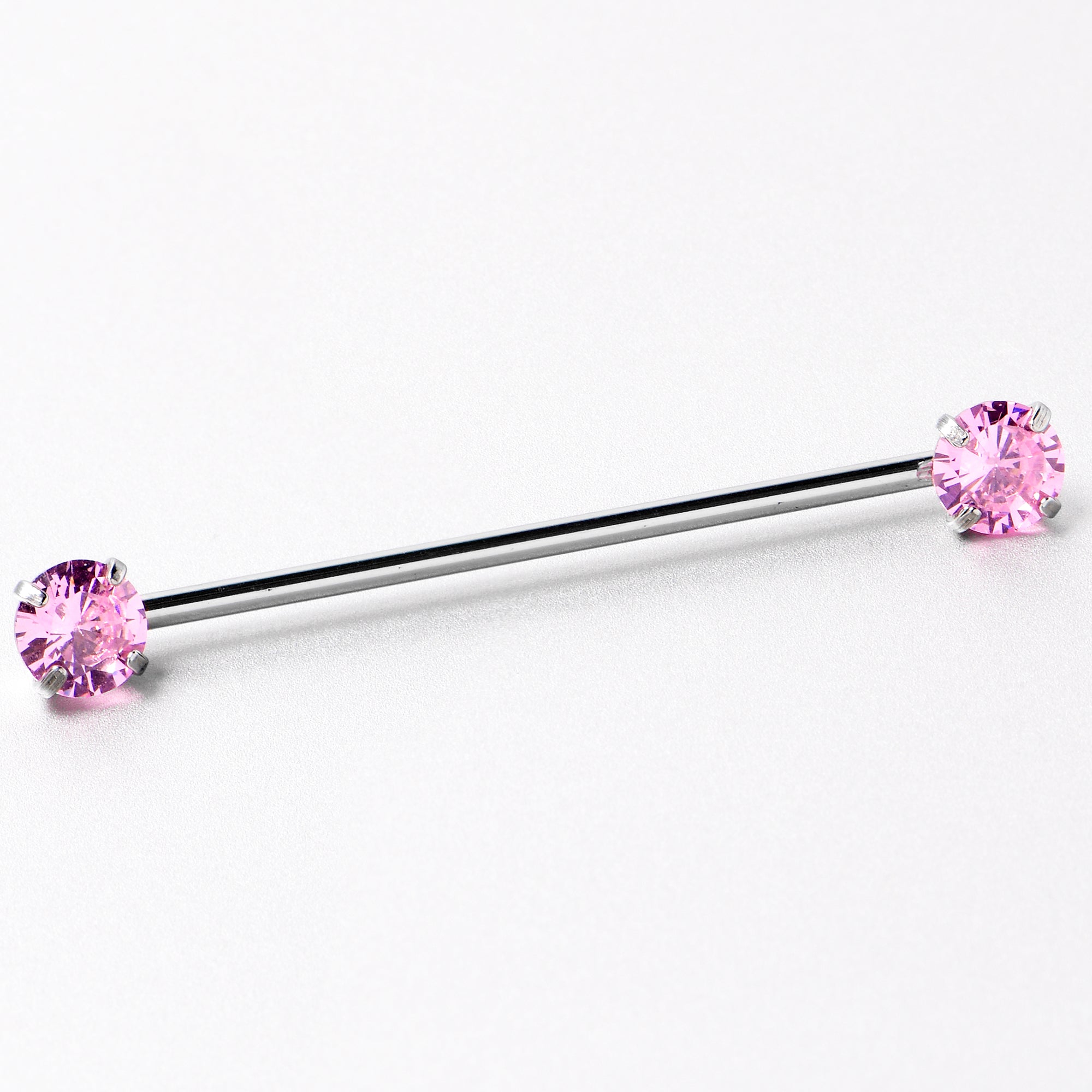 14 Gauge Pink CZ Gem Threadless Industrial Barbell 38mm