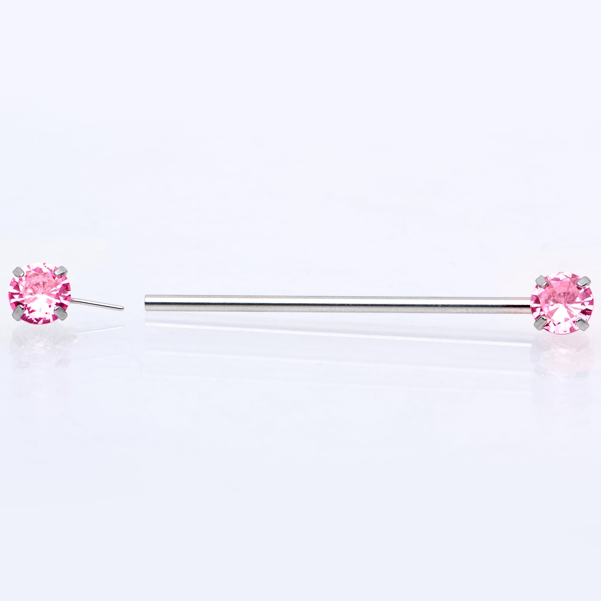 14 Gauge Pink CZ Gem Threadless Industrial Barbell 38mm