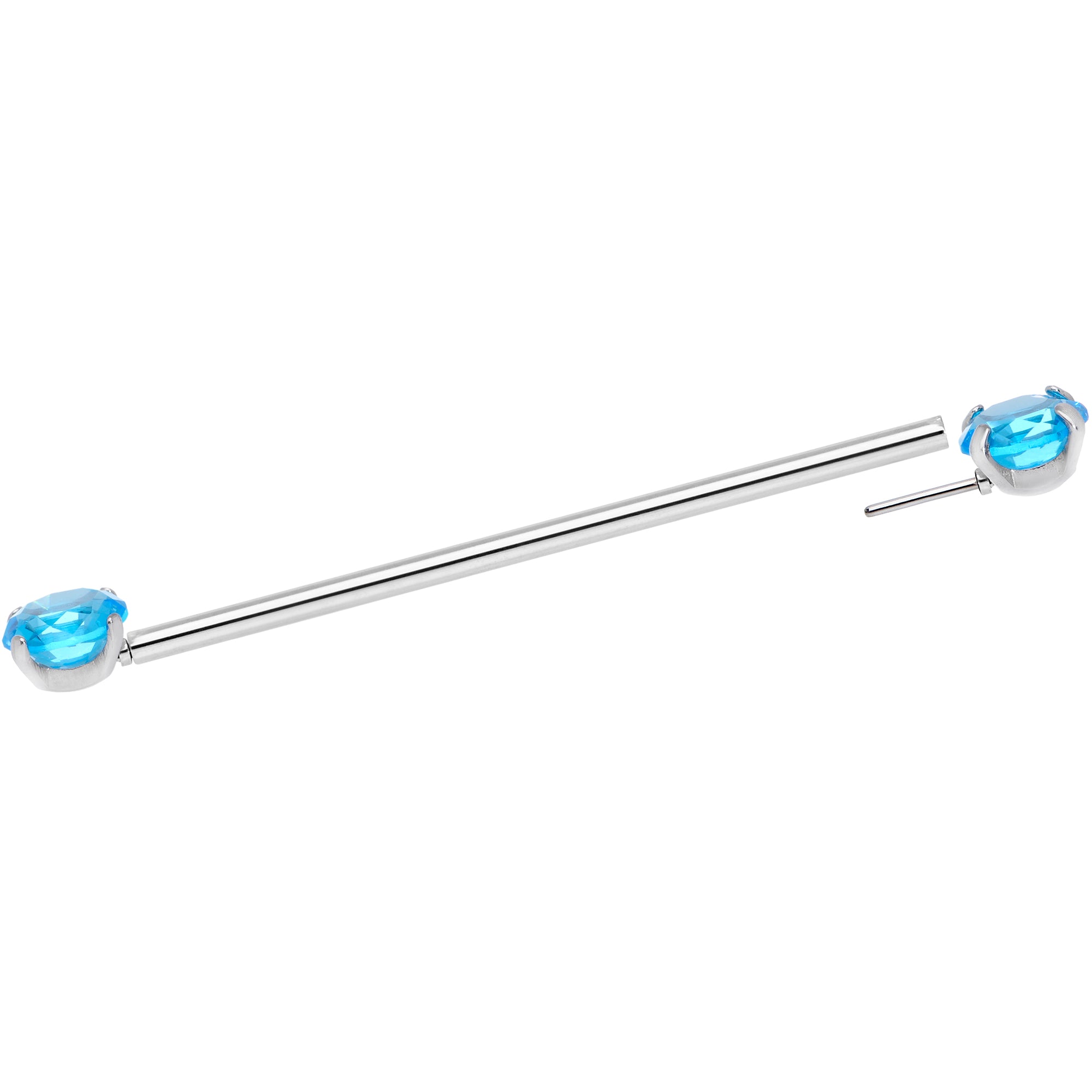 14 Gauge Aqua CZ Gem Threadless Industrial Barbell 38mm