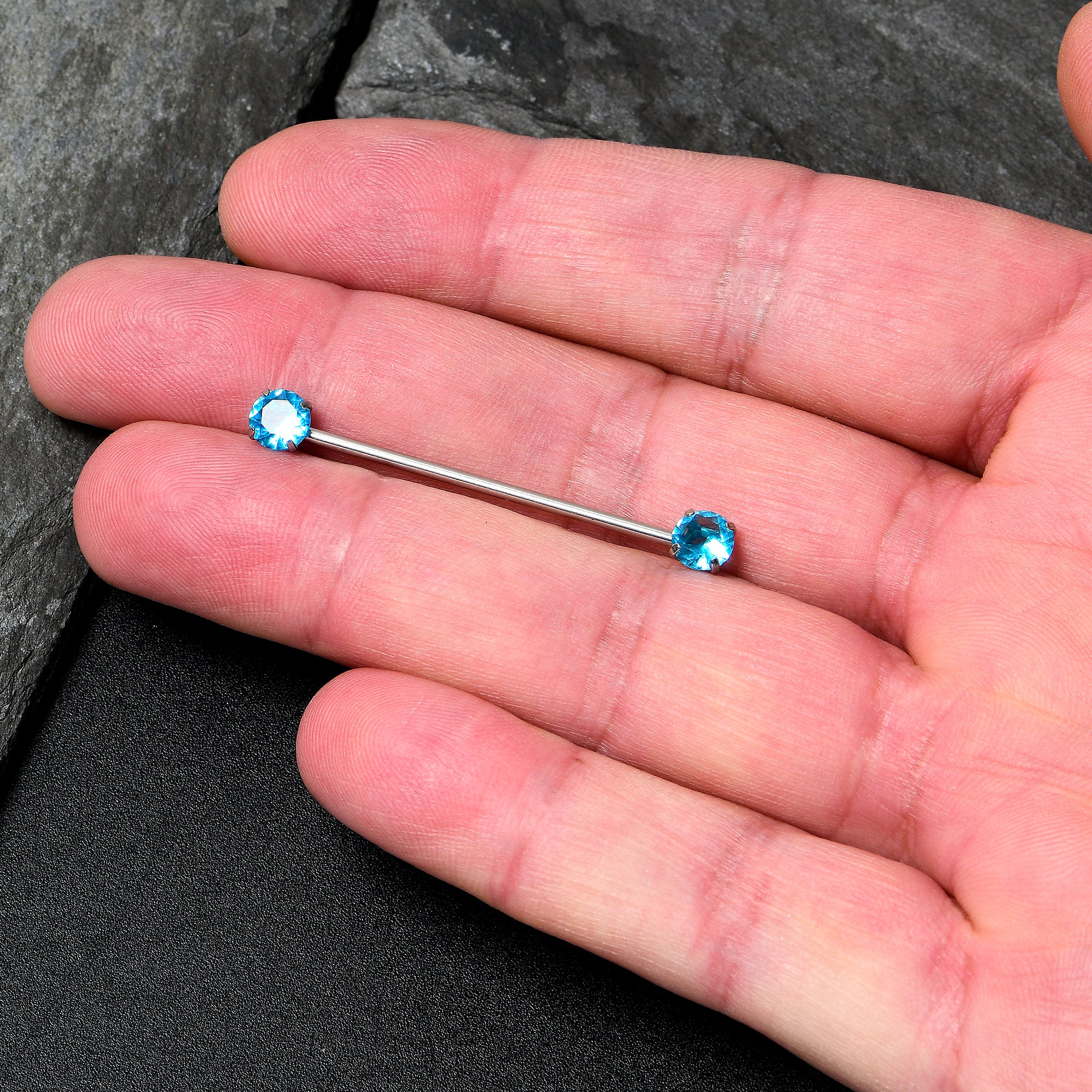 14 Gauge Aqua CZ Gem Threadless Industrial Barbell 38mm