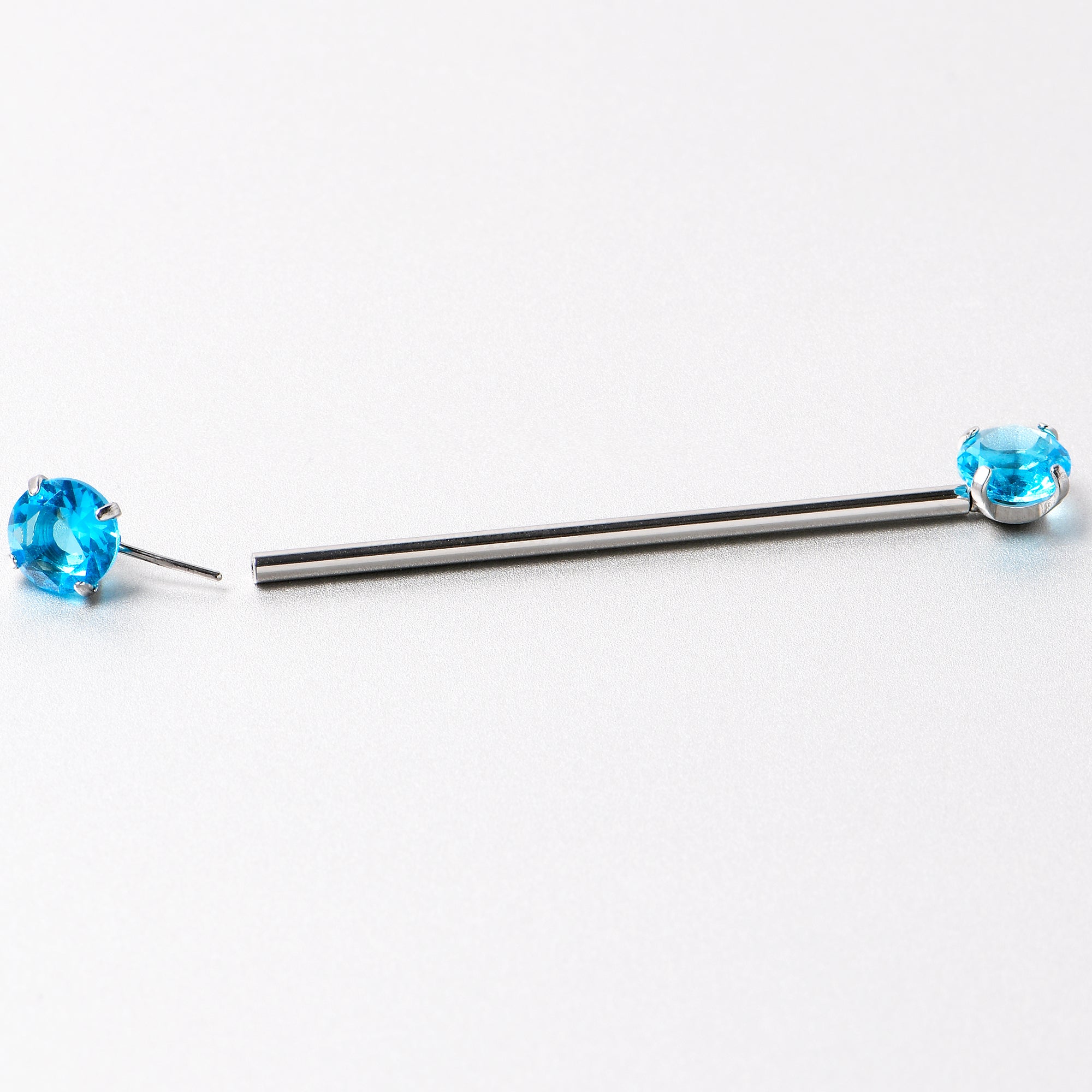 14 Gauge Aqua CZ Gem Threadless Industrial Barbell 38mm