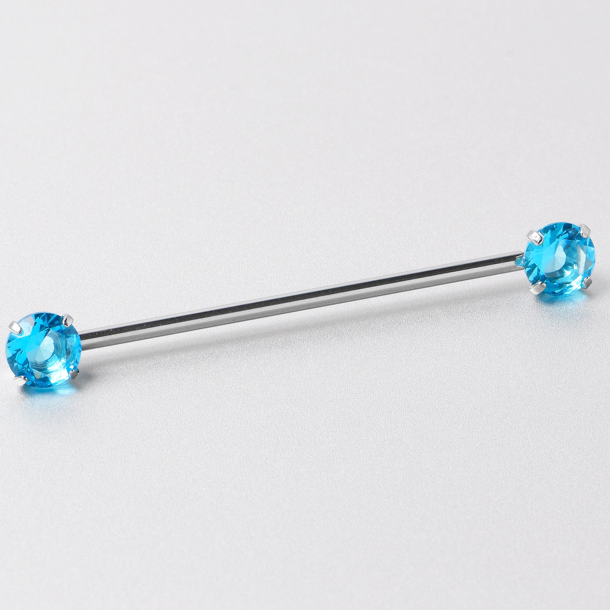 14 Gauge Aqua CZ Gem Threadless Industrial Barbell 38mm