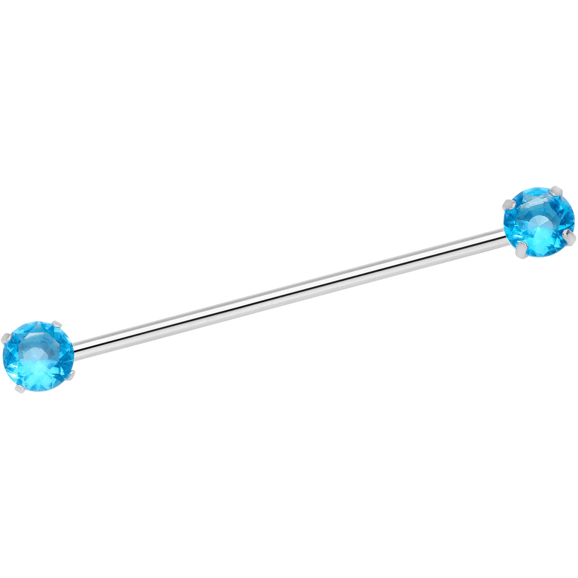 14 Gauge Aqua CZ Gem Threadless Industrial Barbell 38mm