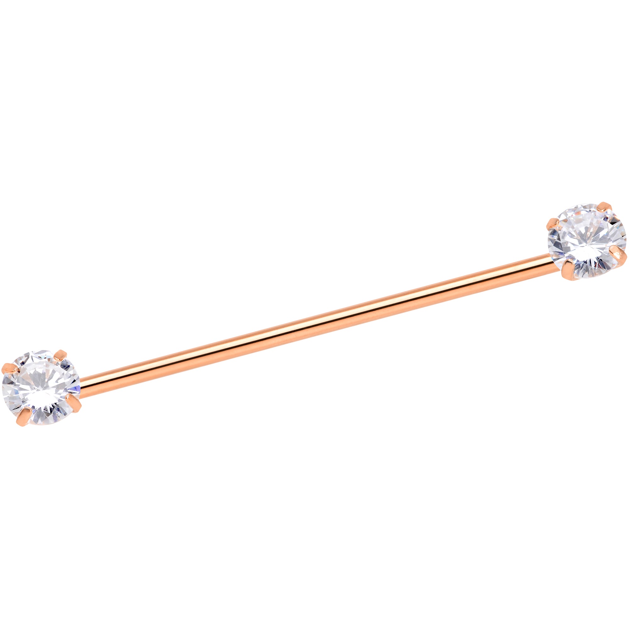 14 Gauge Clear CZ Gem Rose Gold Tone Threadless Industrial Barbell 38mm