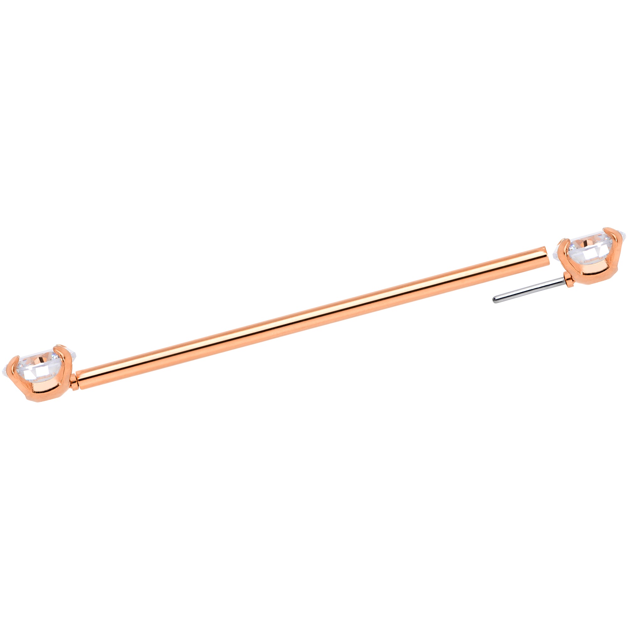 14 Gauge Clear CZ Gem Rose Gold Tone Threadless Industrial Barbell 38mm