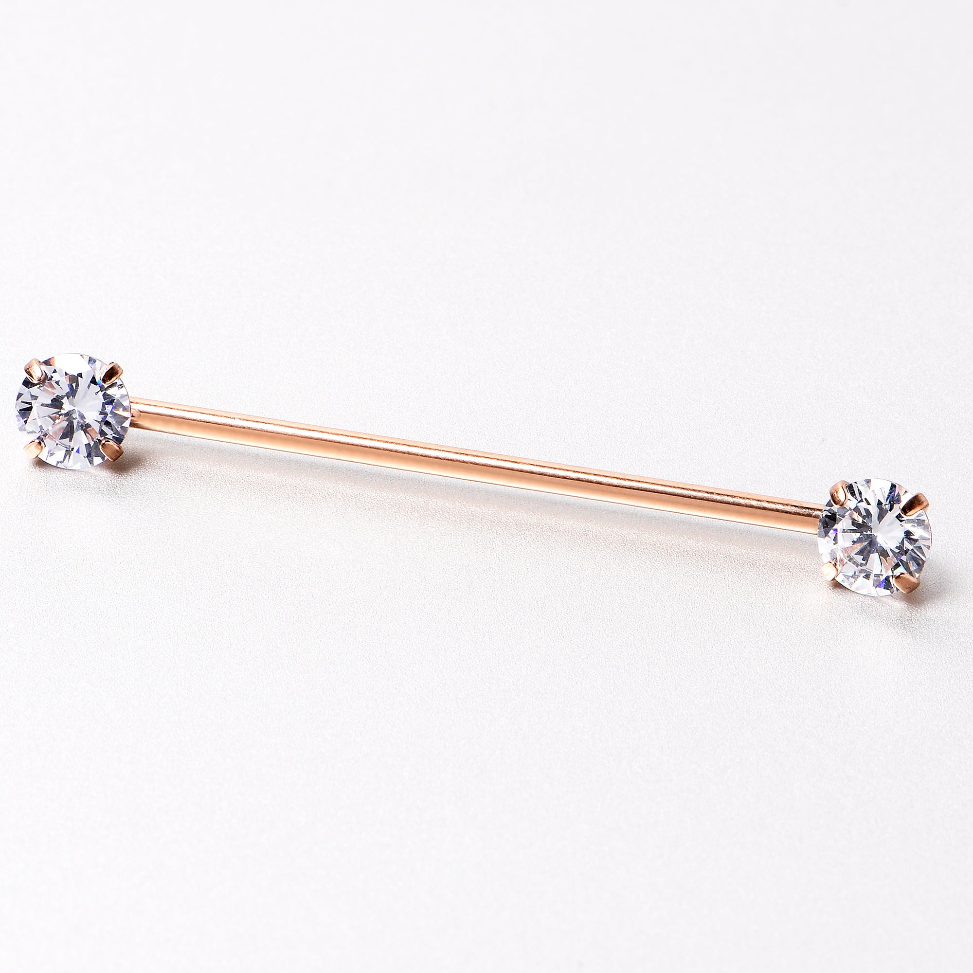 14 Gauge Clear CZ Gem Rose Gold Tone Threadless Industrial Barbell 38mm